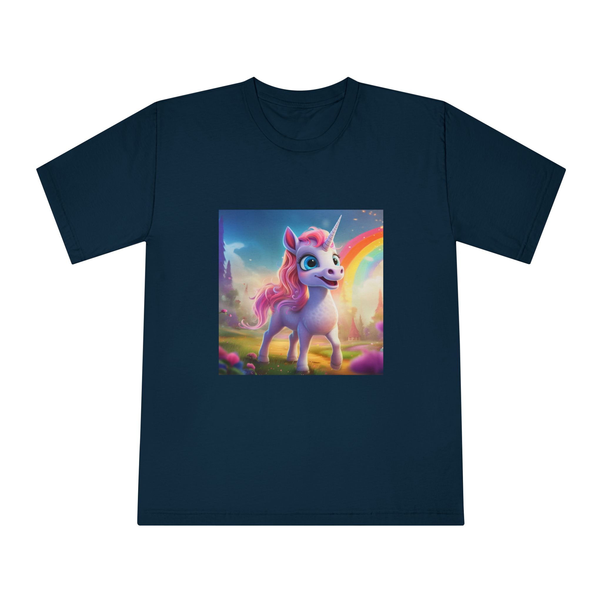 Unicorn With Pink Mane Blue Eyes Standing Field Generative Ai Unisex Classic Crewneck T Shirt - Image 17
