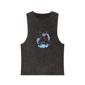 Cute Unicorn Cartoon Dream Big Series Hand Drawn Style Unisex Stonewash Tank Top