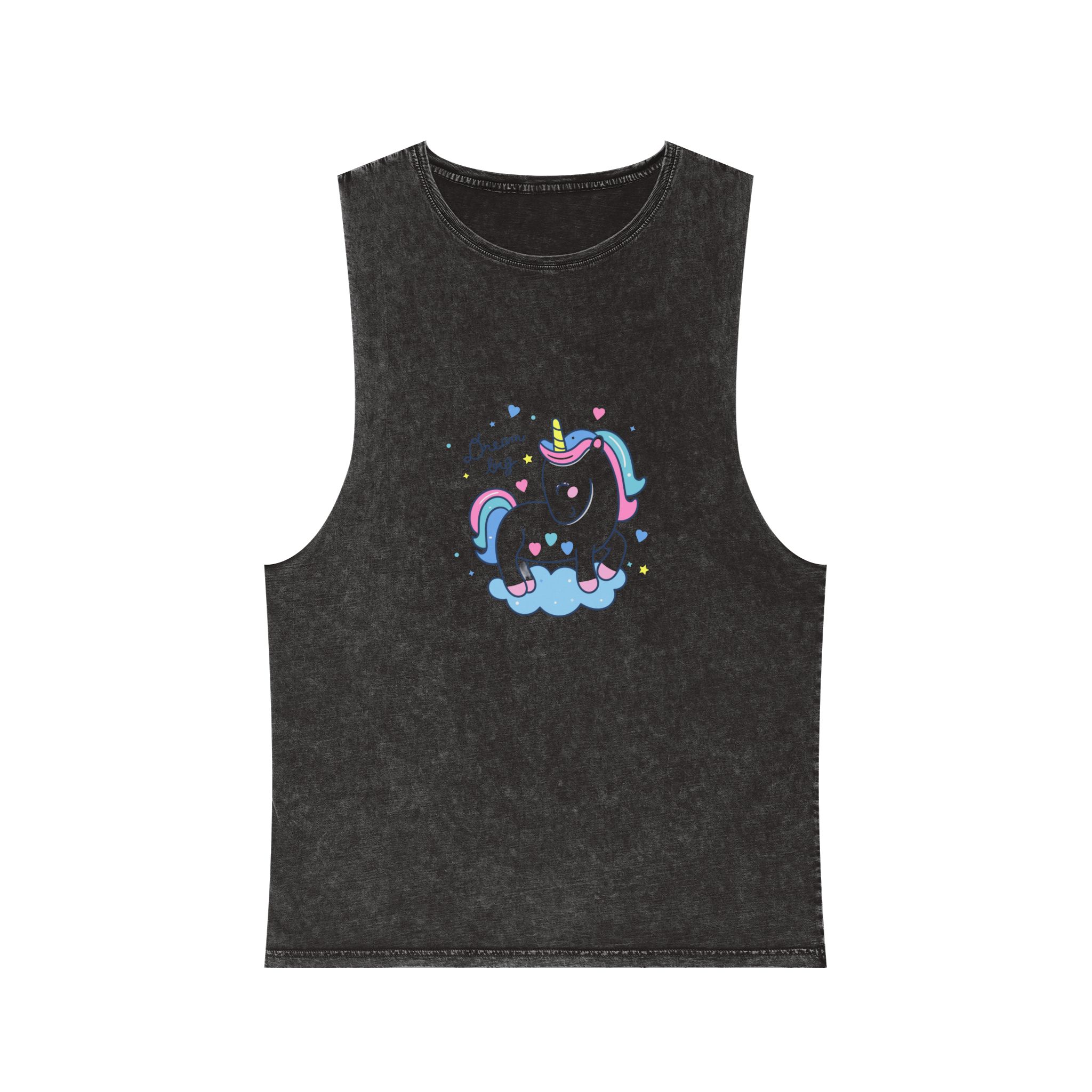 Cute Unicorn Cartoon Dream Big Series Hand Drawn Style Unisex Stonewash Tank Top