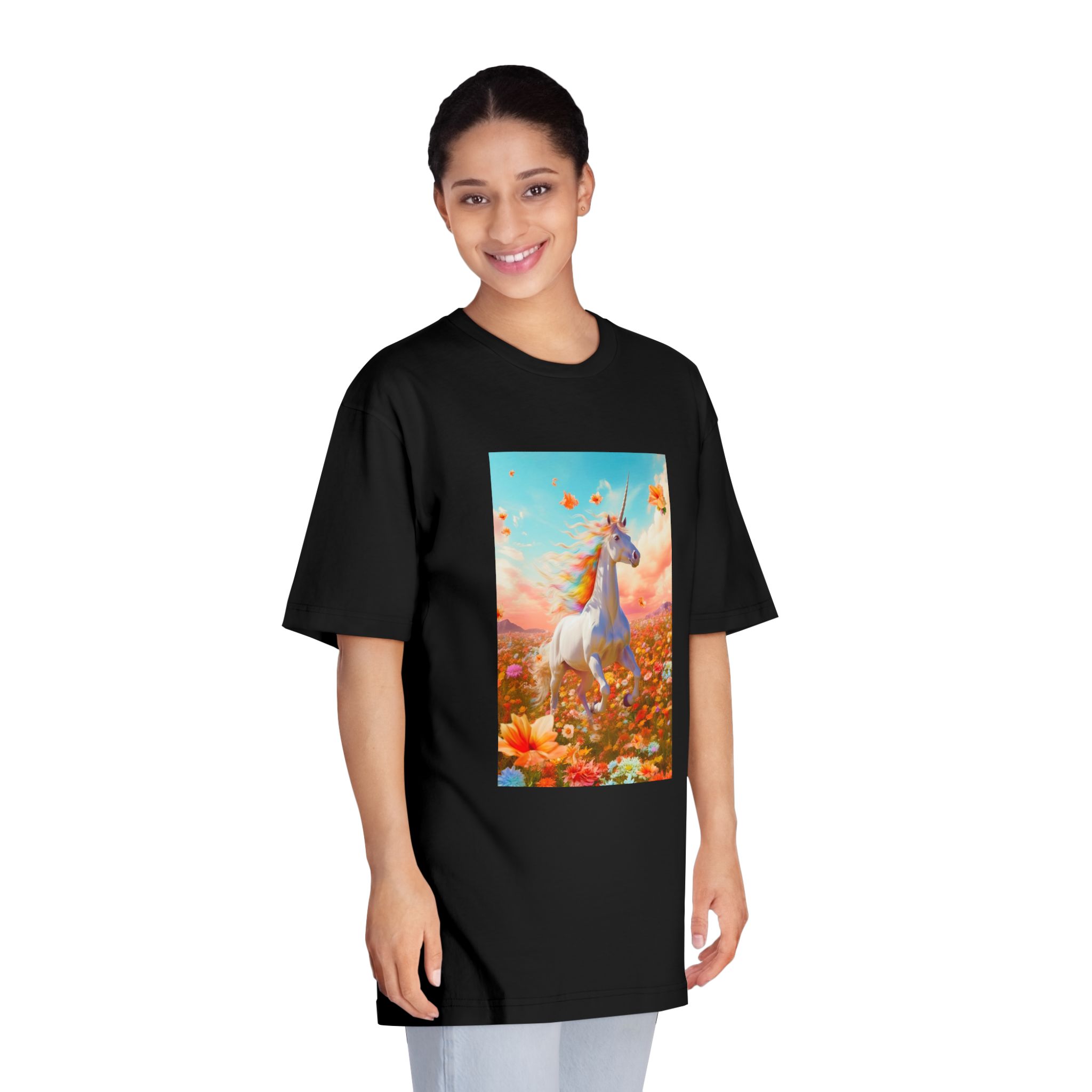 Image White Unicorn Running Through Field Wildflowers Generative Ai Unisex Classic Crewneck T Shirt - Image 7
