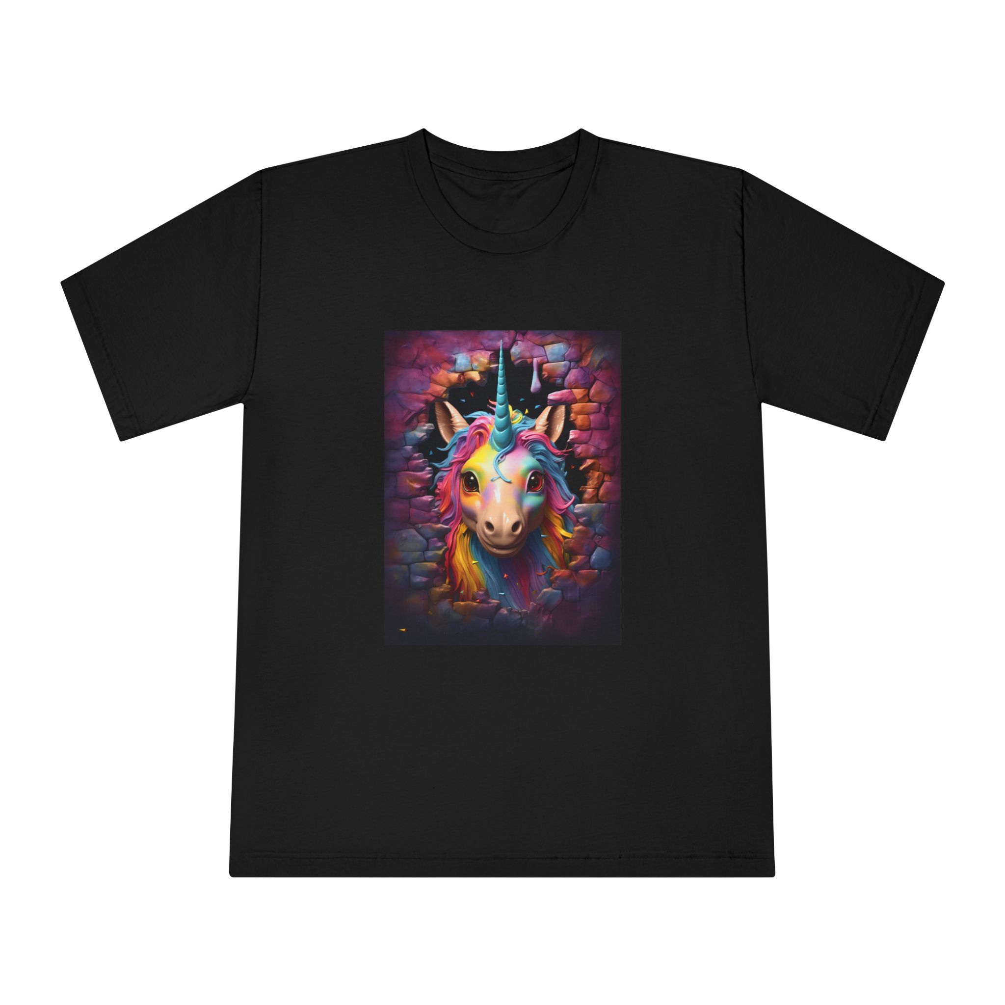 Cute Unicorn Cartoon Looking Through Wall Poster Illustration Kids Unisex Classic Crewneck T Shirt - Image 5
