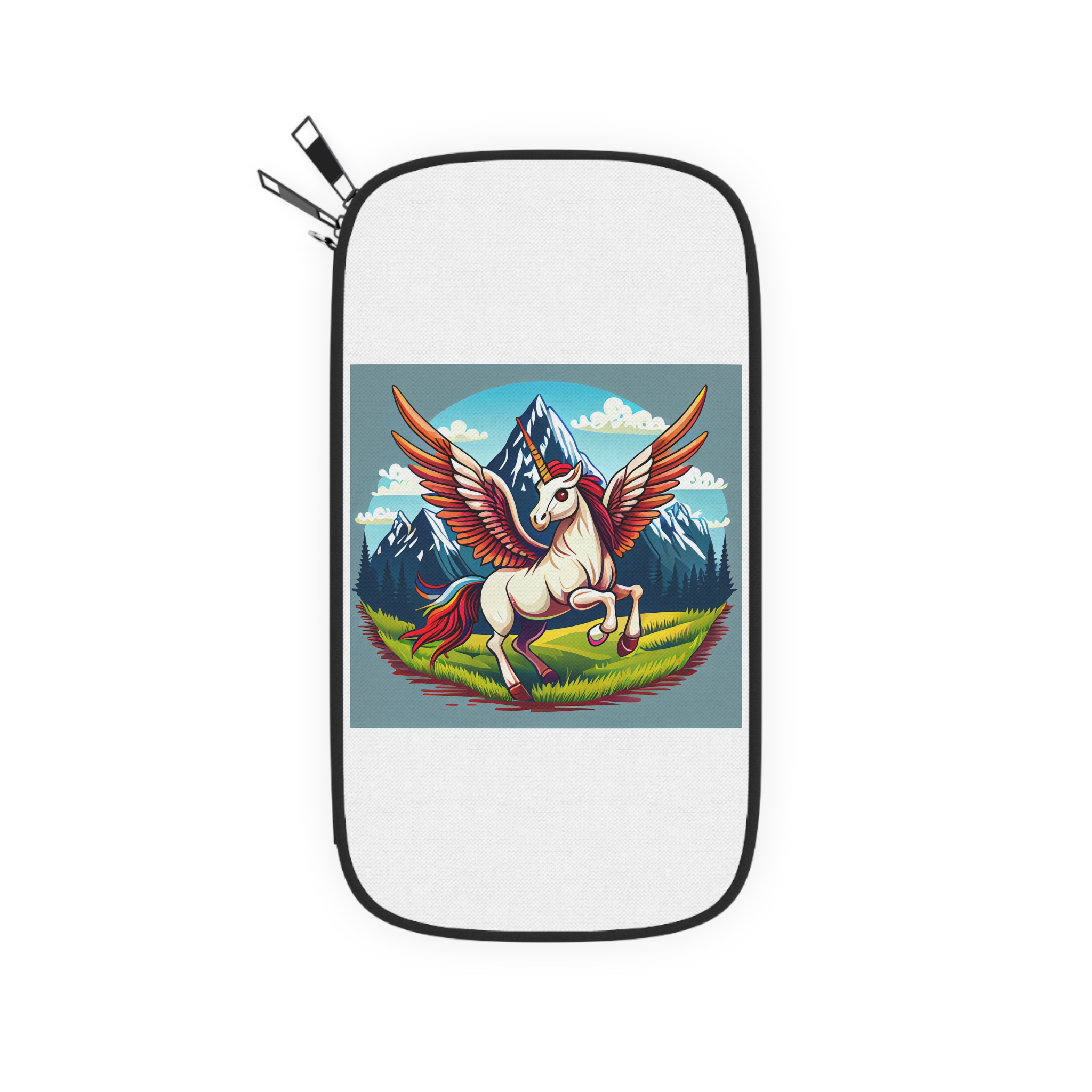 Cartoon Unicorn With Rainbow Wings Top Mountain Background Generative Ai Passport Wallet - Image 2