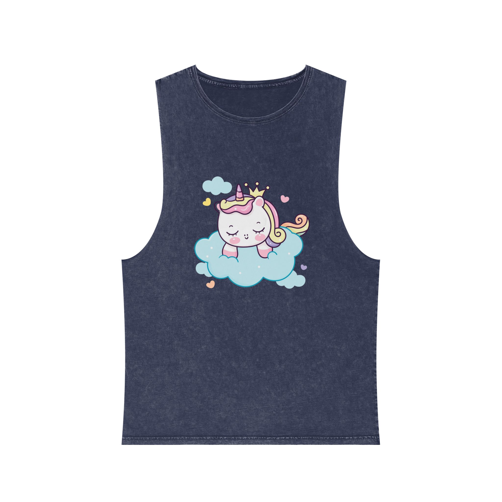 Cute Unicorn Princess Cartoon Sleep Cloud Kawaii Clipart Unisex Stonewash Tank Top - Image 13