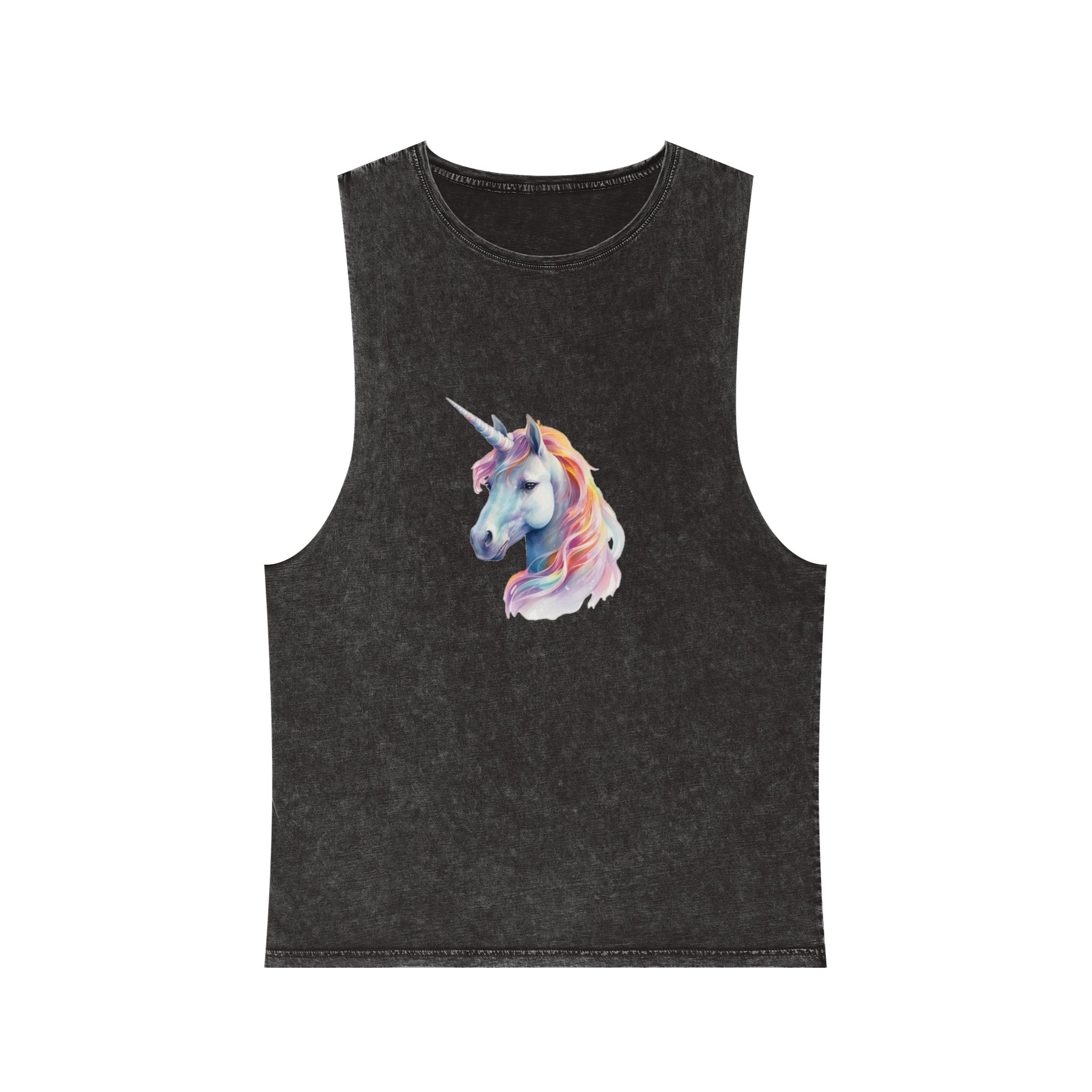 Painting Unicorn With Long Mane Colorful Mane Generative Ai (3) Unisex Stonewash Tank Top
