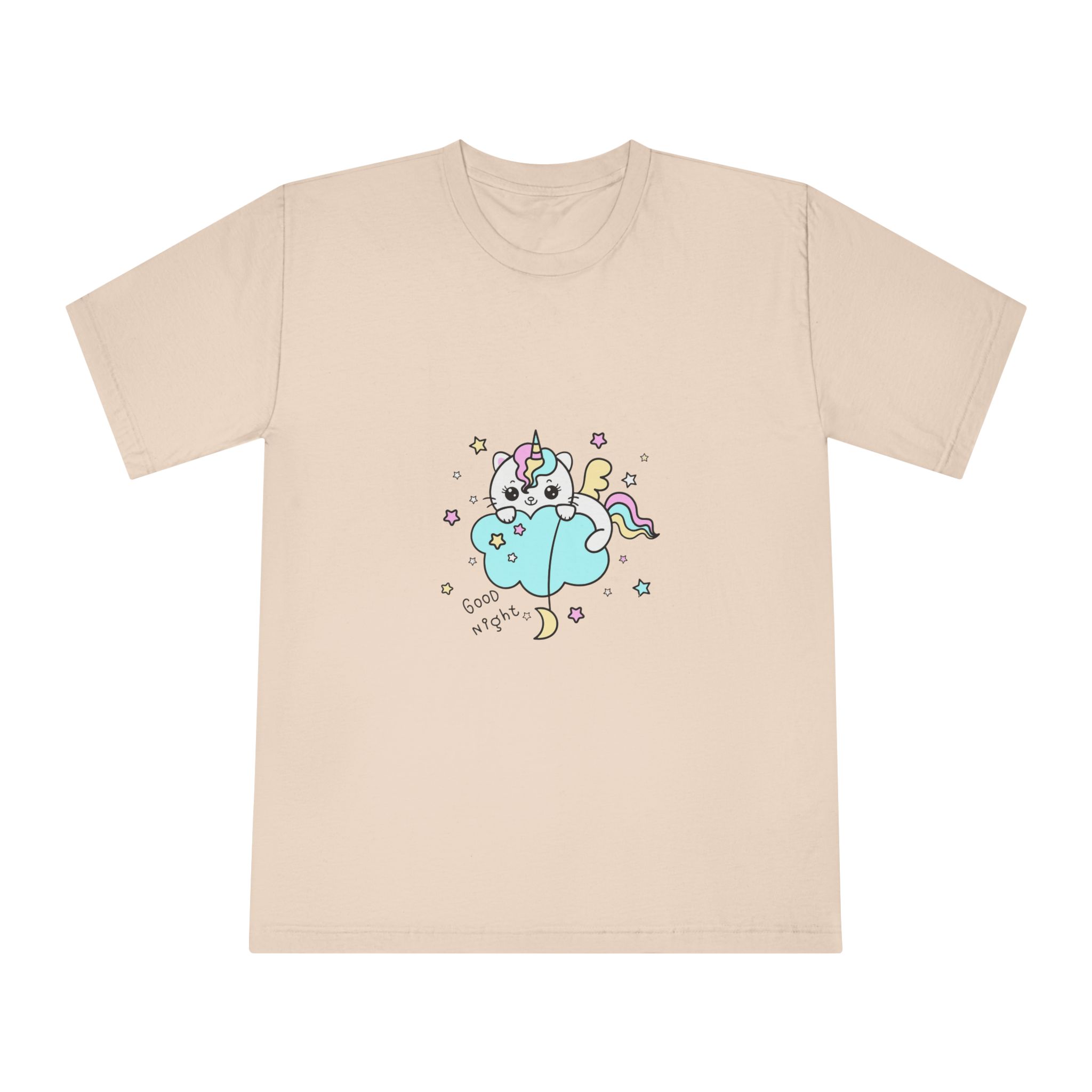 Cute Unicorn Cat Cloud Good Night Illustration Unisex Classic Crewneck T Shirt - Image 9