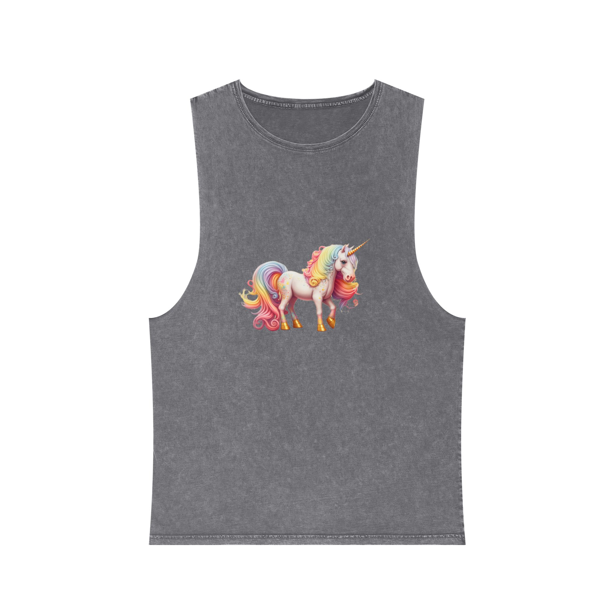 Cute Rainbow Unicorn Rainbow Colors Hair Fantasy Magic Unicorn Generative Ai Unisex Stonewash Tank Top - Image 9