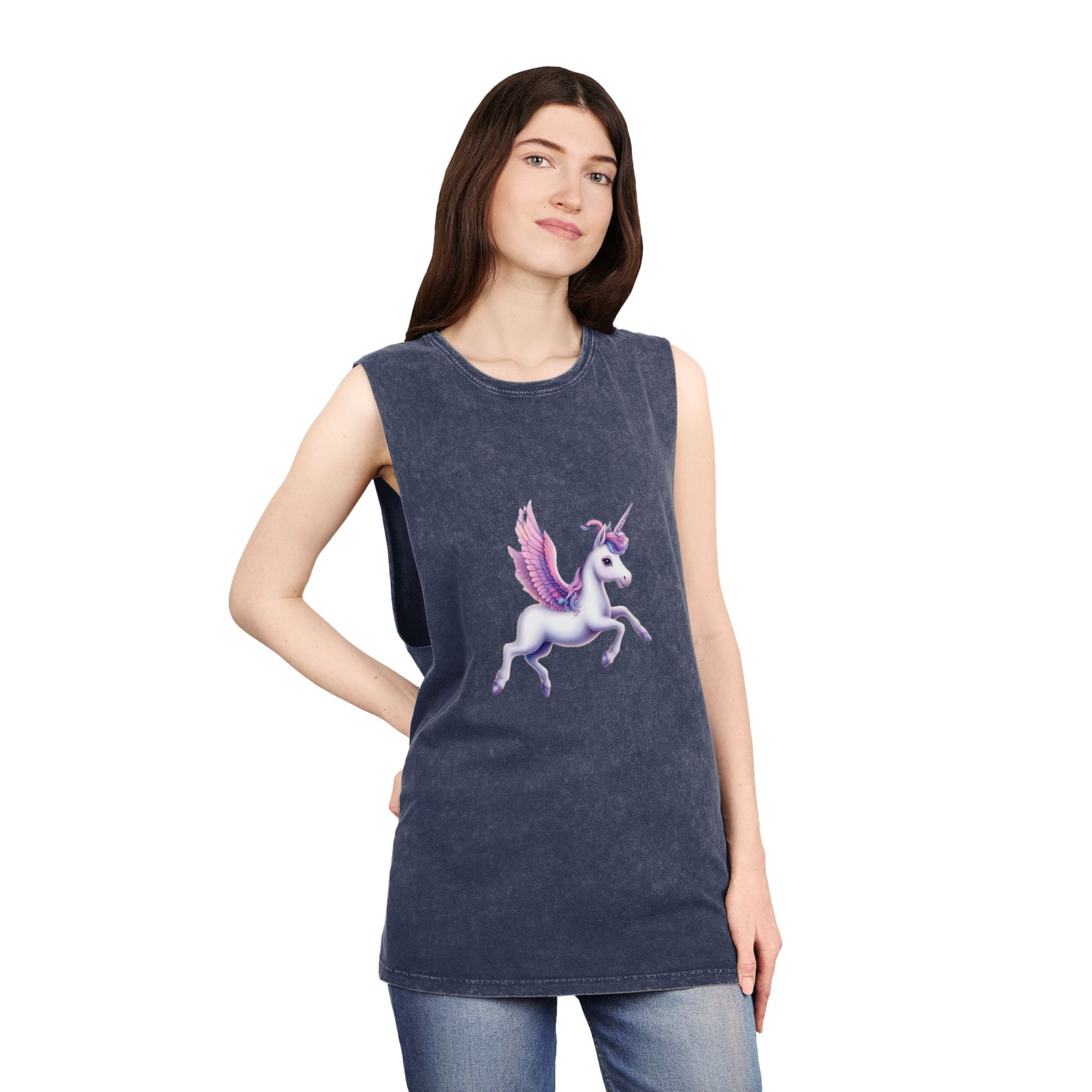 Beautiful Unicorn Running Magical Meadow Unicorn Background Images Whimsical Unicorn (41) Unisex Stonewash Tank Top - Image 16