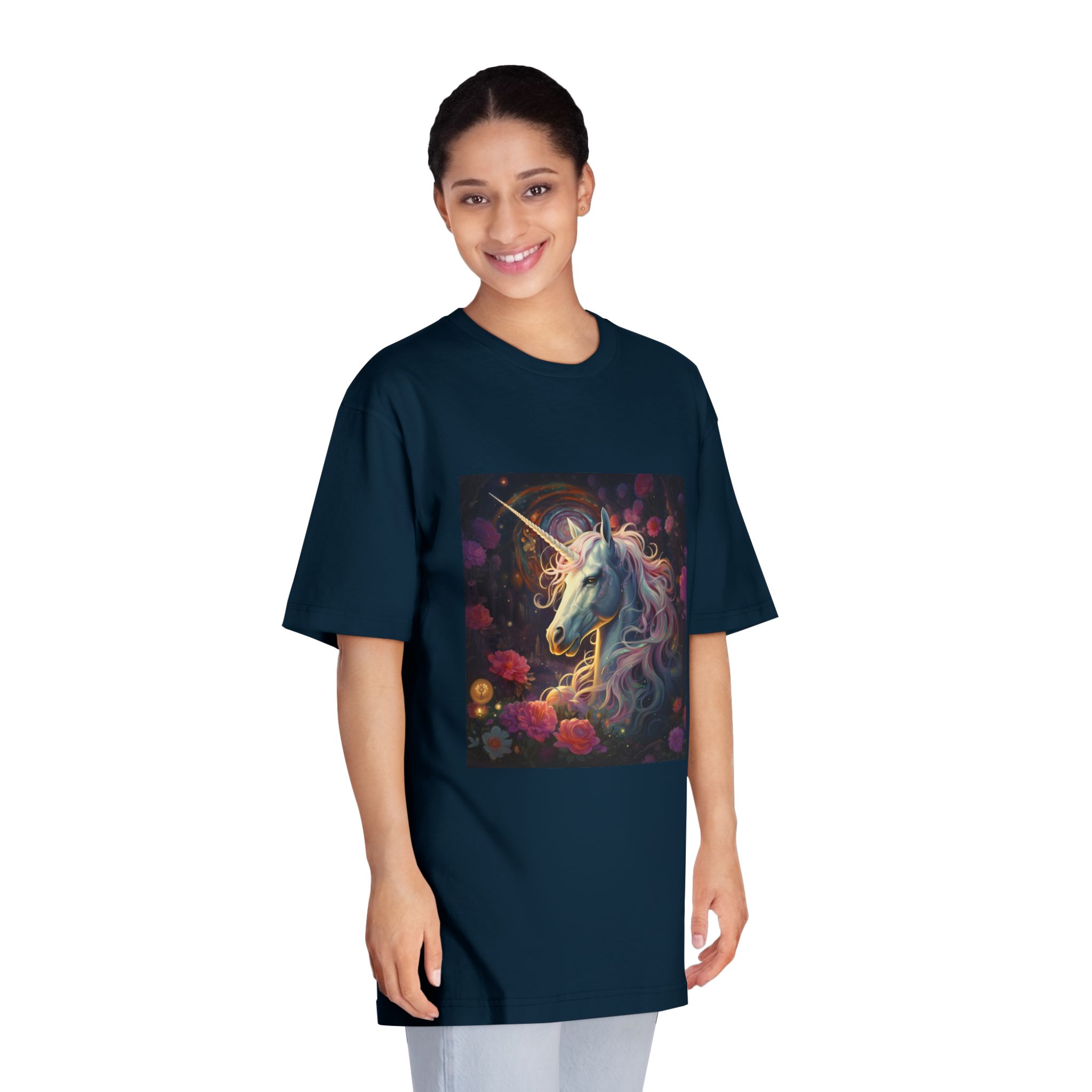 Unicorn With Long Mane Flowers Dark Forest Generative Ai Unisex Classic Crewneck T Shirt - Image 19