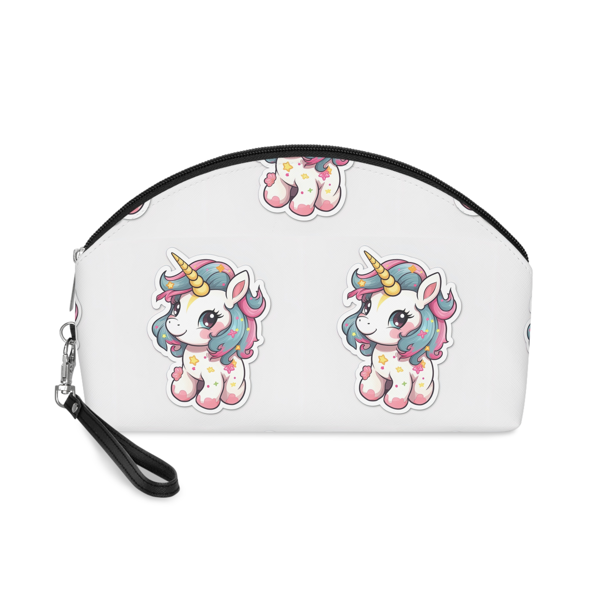 Cartoon Unicorn With Pink Mane Tail With Stars It Makeup Bag