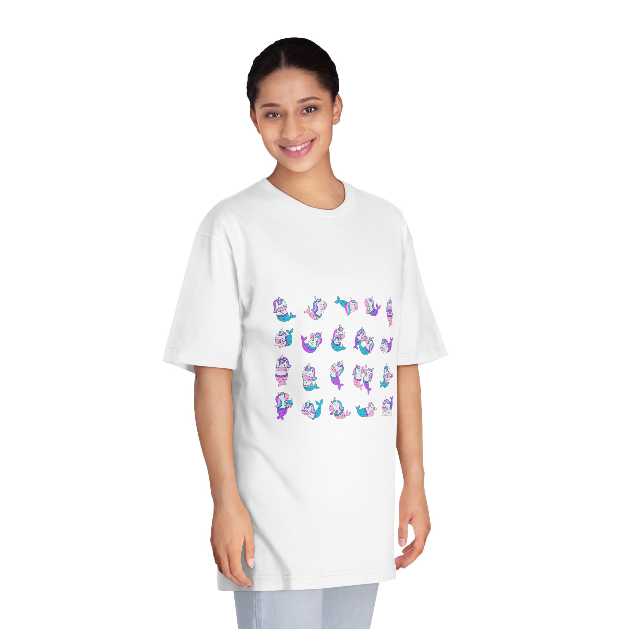 Cute Kawaii Unicorn Mermaid Fantasy Cartoon Characters Hand Drawn Style Unisex Classic Crewneck T Shirt - Image 3