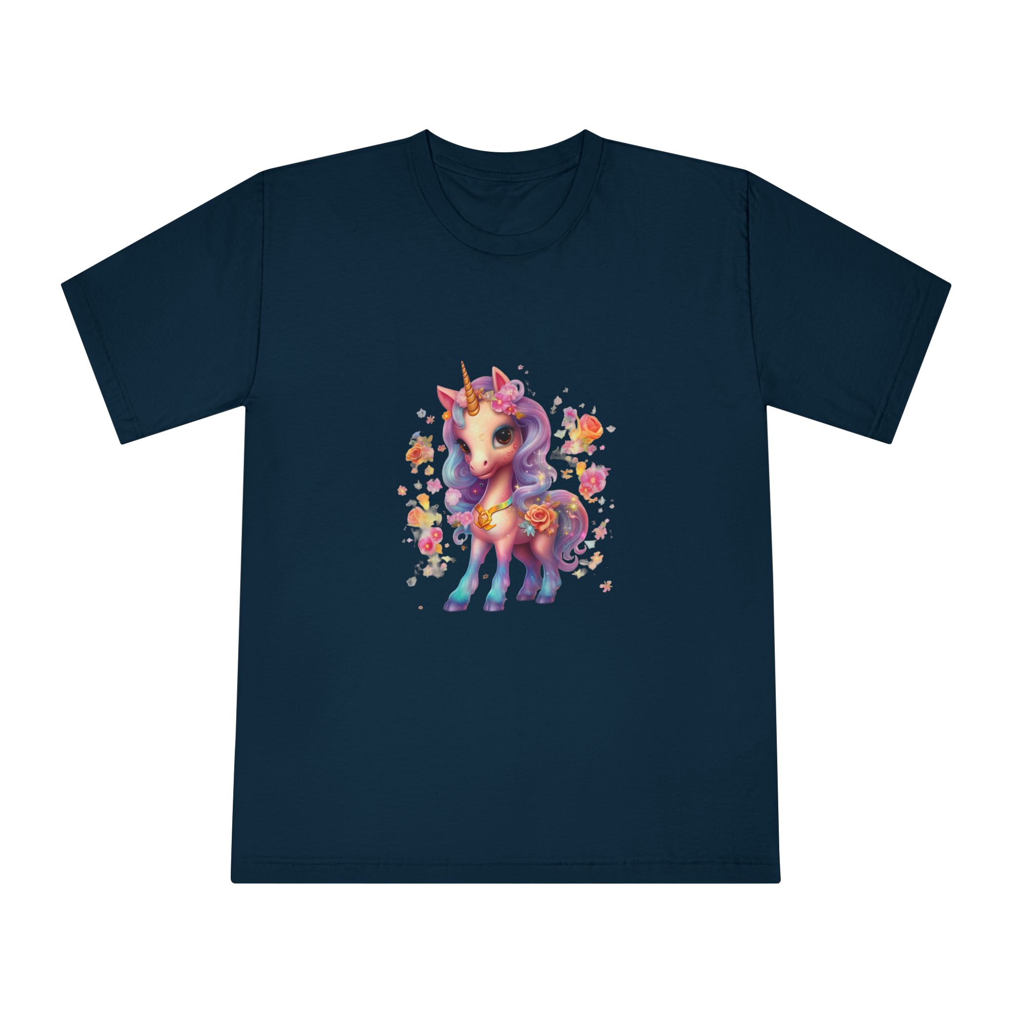 Illustration Unicorn Cartoon With Flower White Background Generative Ai (1) Unisex Classic Crewneck T Shirt - Image 17