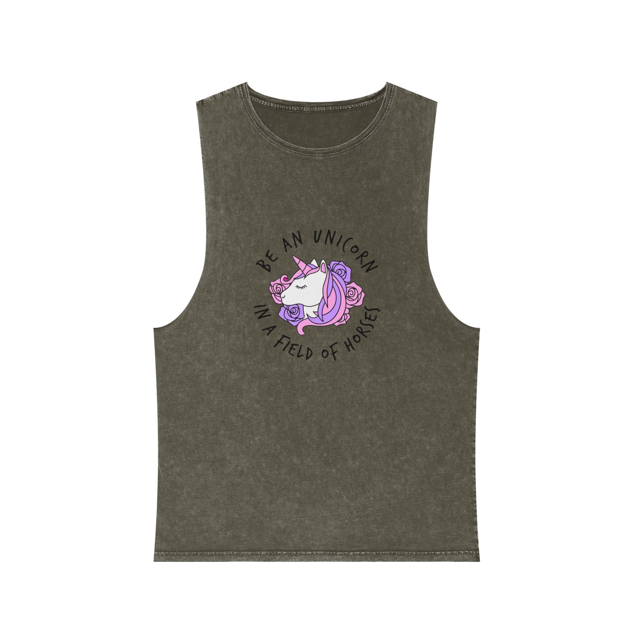Cute Girly Unicorn With Flowers Motivational Quote Unisex Stonewash Tank Top - Image 5