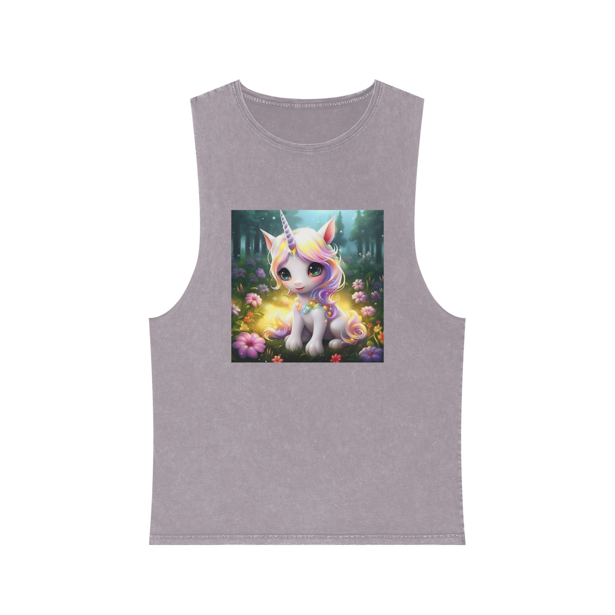 Unicorn Sitting Grass With Flowers Trees Background Generative Ai Unisex Stonewash Tank Top - Image 17