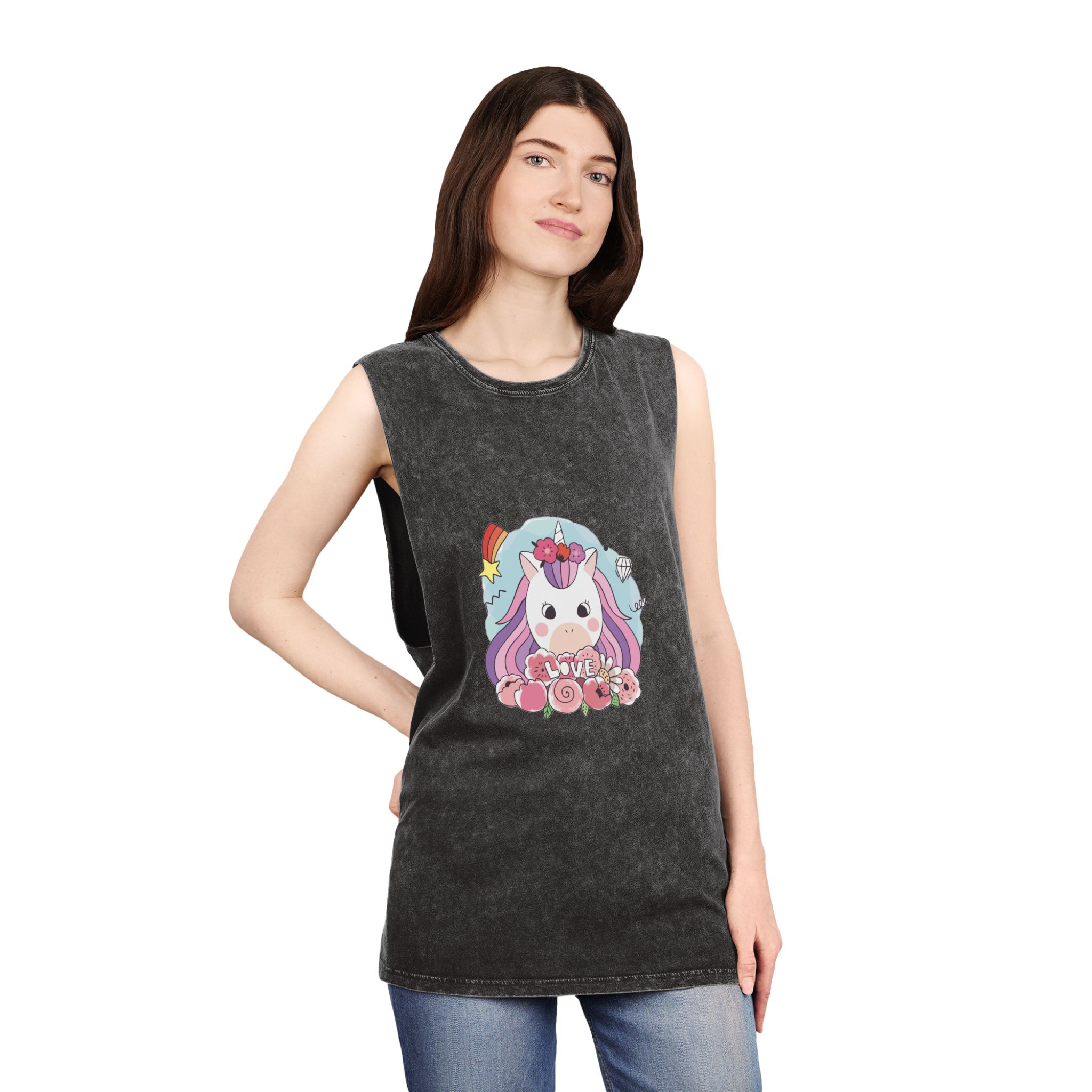 Love Unicorn Unisex Stonewash Tank Top - Image 4
