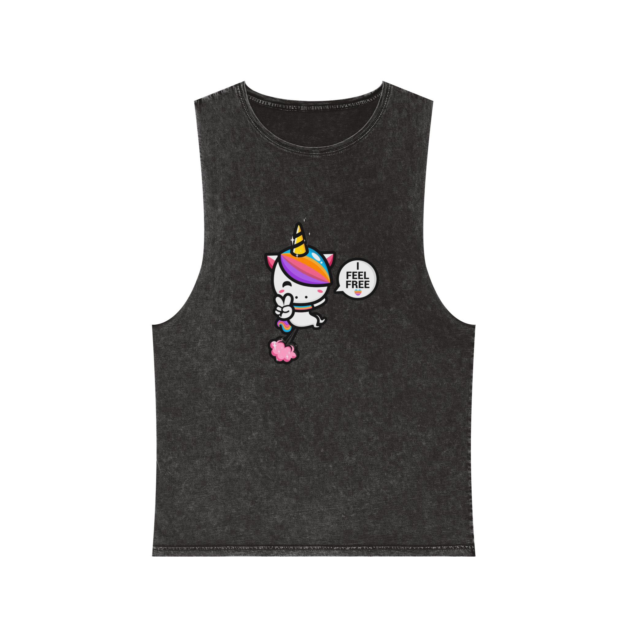 Cute Unicorn Is Flying With Fart Unisex Stonewash Tank Top
