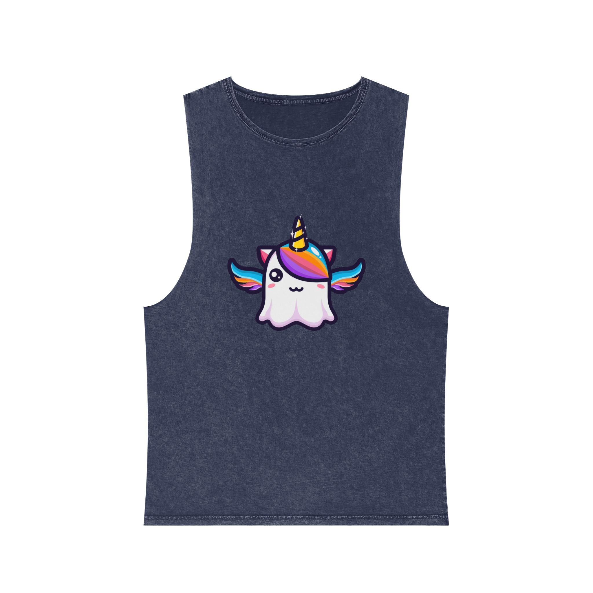 Cute Unicorn Ghost Character Design Unisex Stonewash Tank Top - Image 13