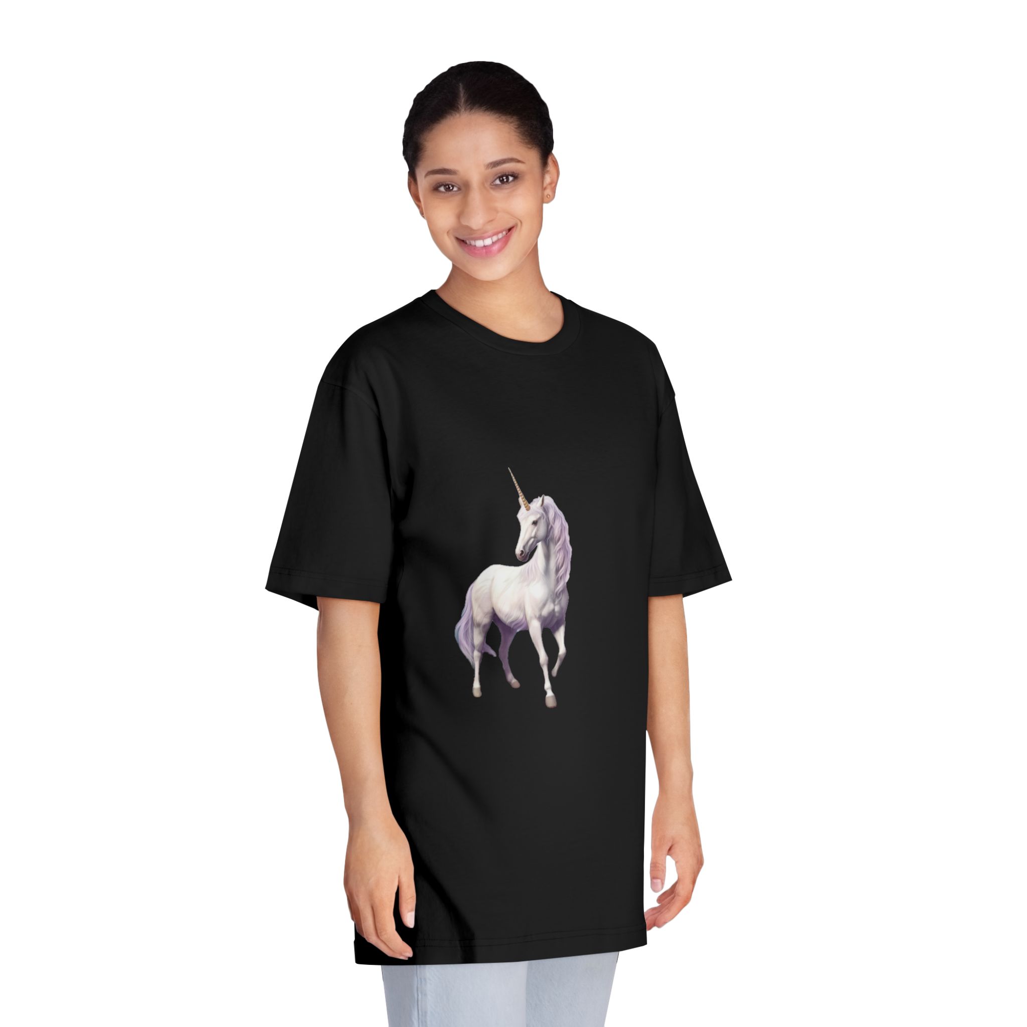 Unicorn Standing Field Flowers With Mountains Background Generative Ai Unisex Classic Crewneck T Shirt - Image 7