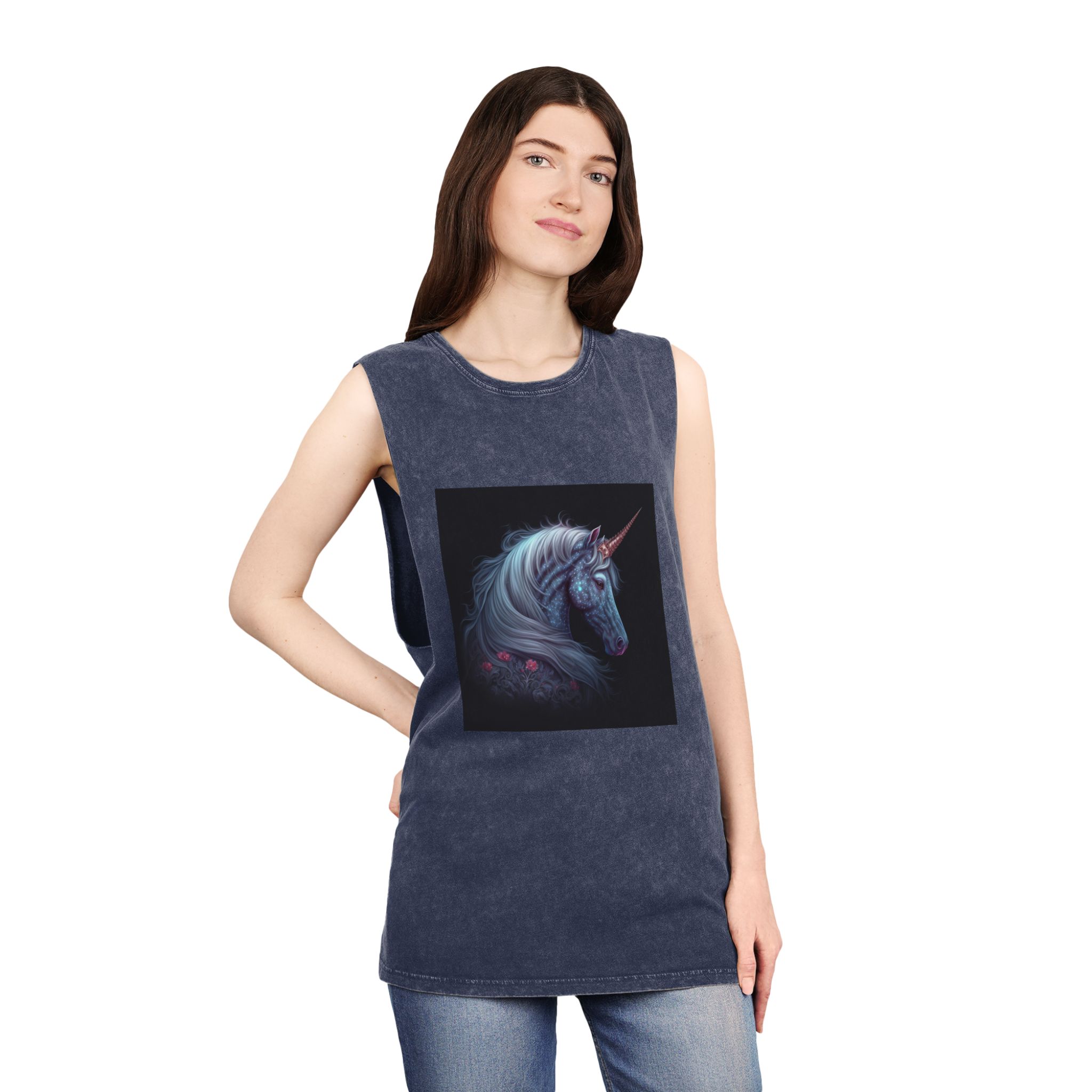 Adorable Colorful Unicorn Unisex Stonewash Tank Top - Image 16