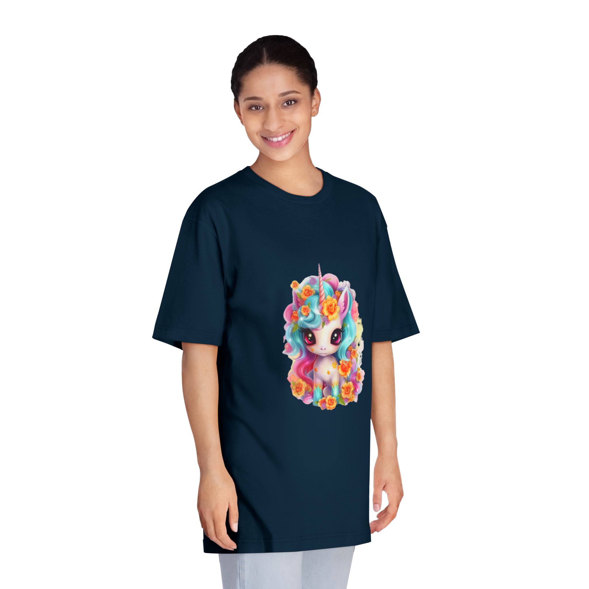 Illustration Unicorn Cartoon With Flower White Background Generative Ai (2) Unisex Classic Crewneck T Shirt - Image 19