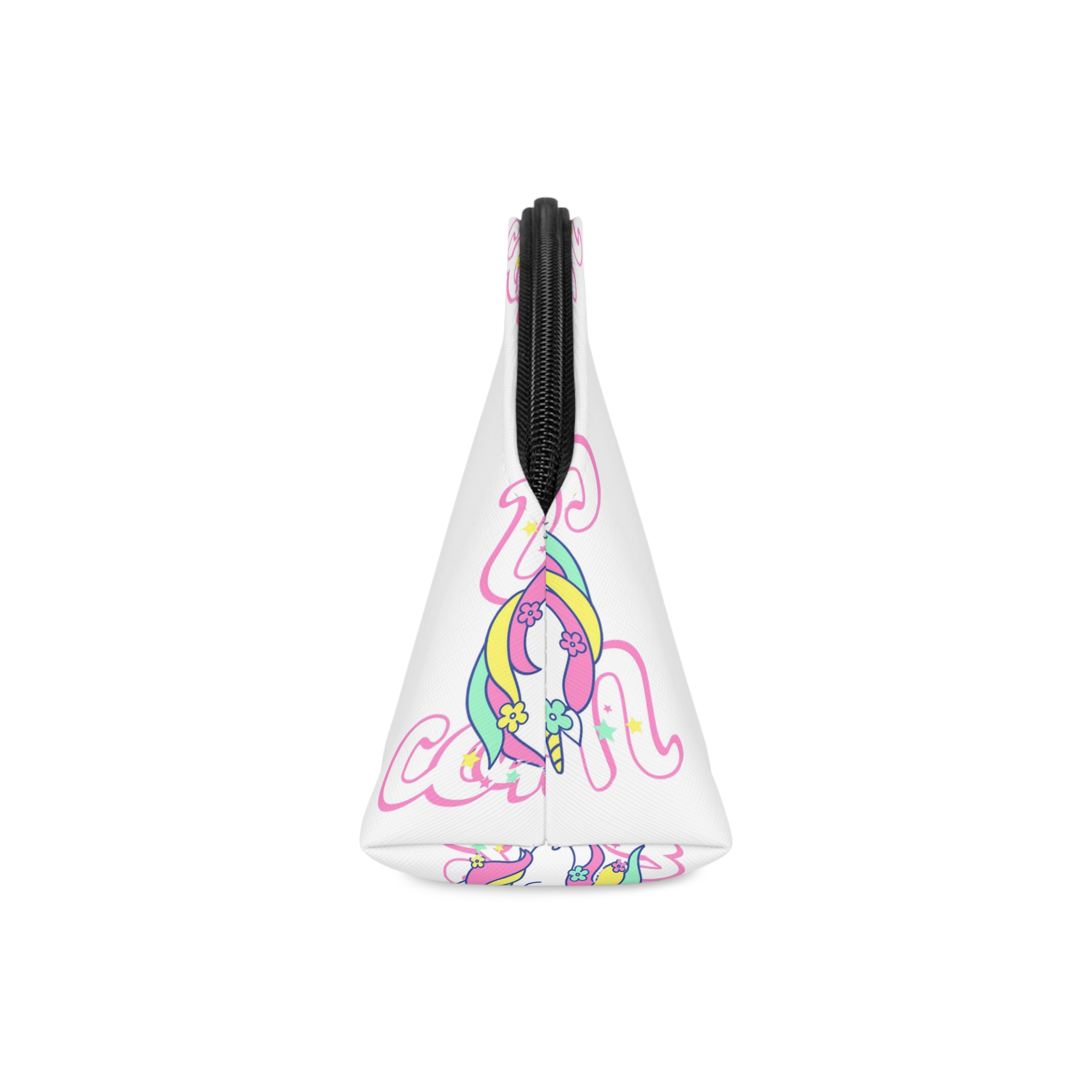 Unicorn With Colorful Text Flowers Makeup Bag - Image 4