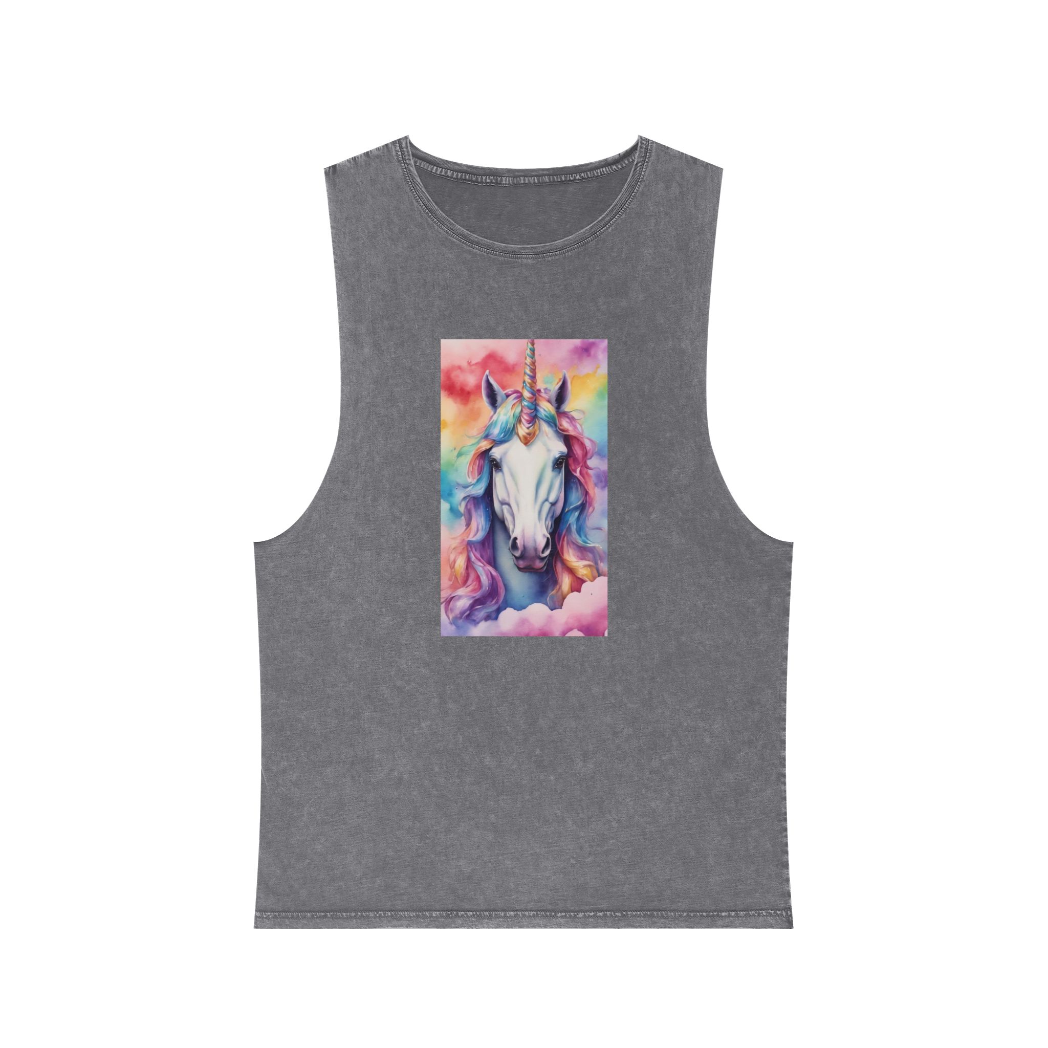 Rainbow Pastel Unicorn Candy Watercolor Background Social Media Template Etc Unisex Stonewash Tank Top - Image 9