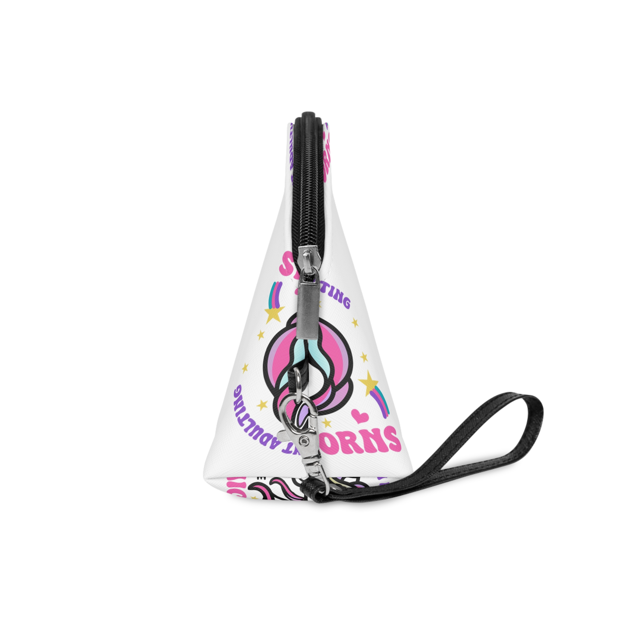 Cute Unicorn Illustration With Rainbow Stars Hearts Makeup Bag - Image 3