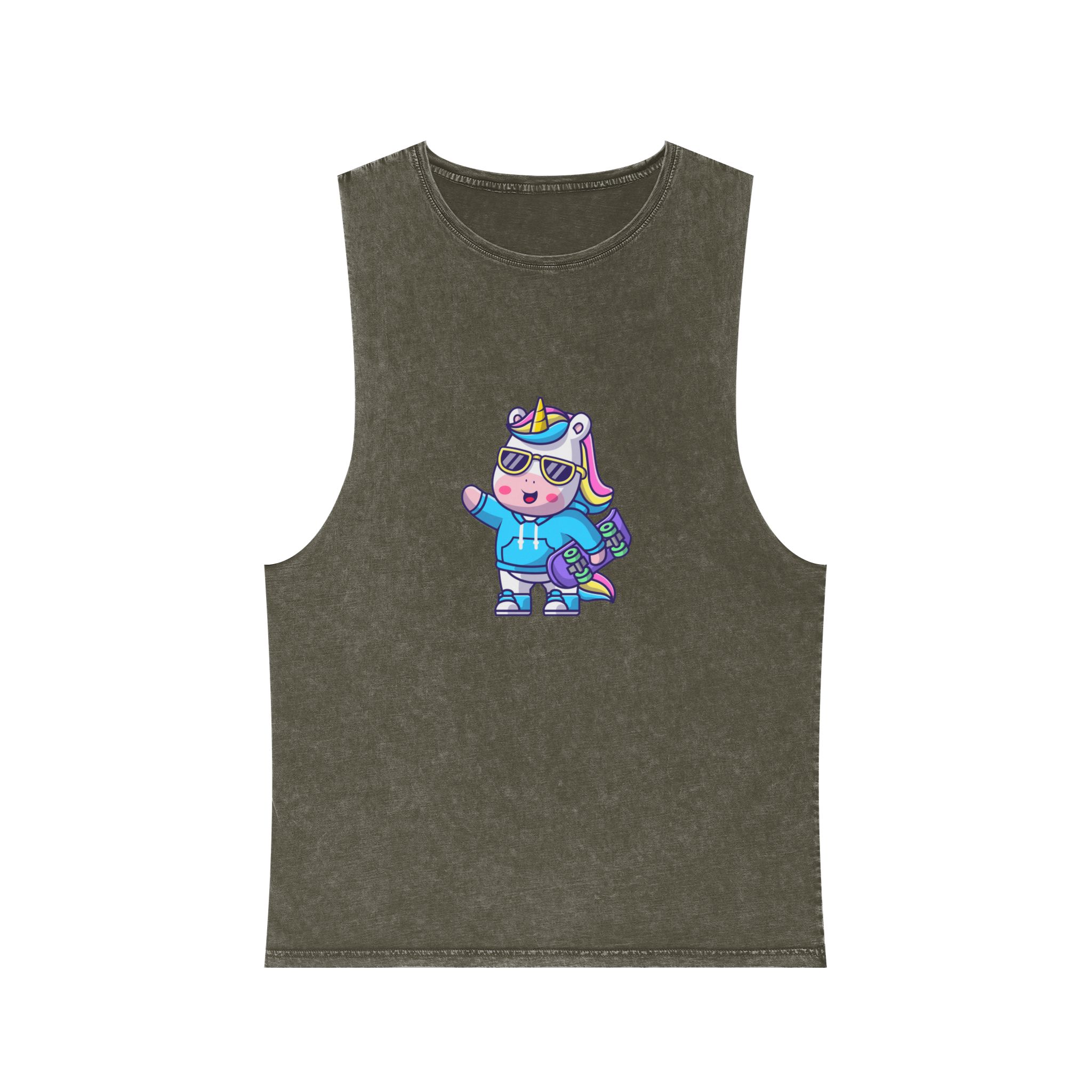 Cute Unicorn Skate Unisex Stonewash Tank Top - Image 5
