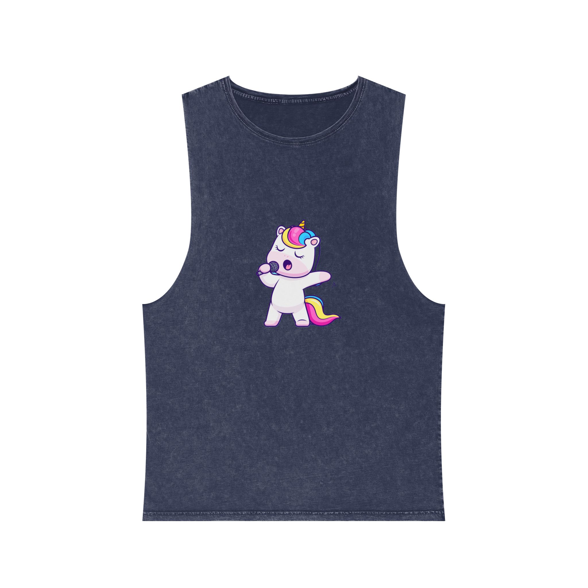 Cute Unicorn Singing Unisex Stonewash Tank Top - Image 13