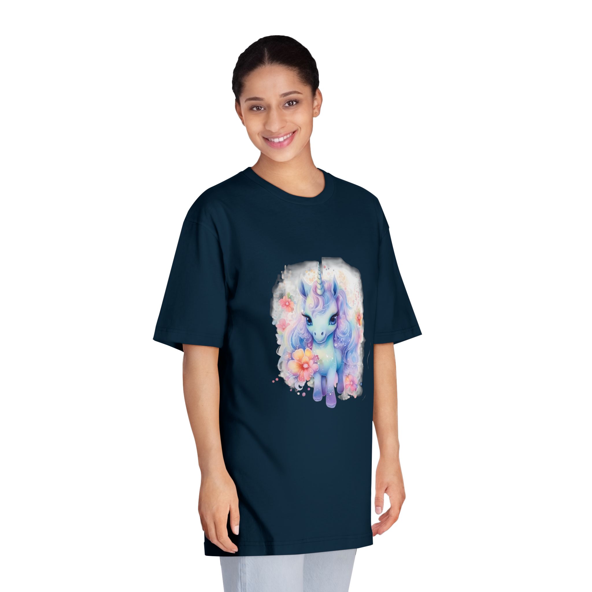 Cute Colorful Magic Unicorn With Flowers Watercolor Style Copia Unisex Classic Crewneck T Shirt - Image 19