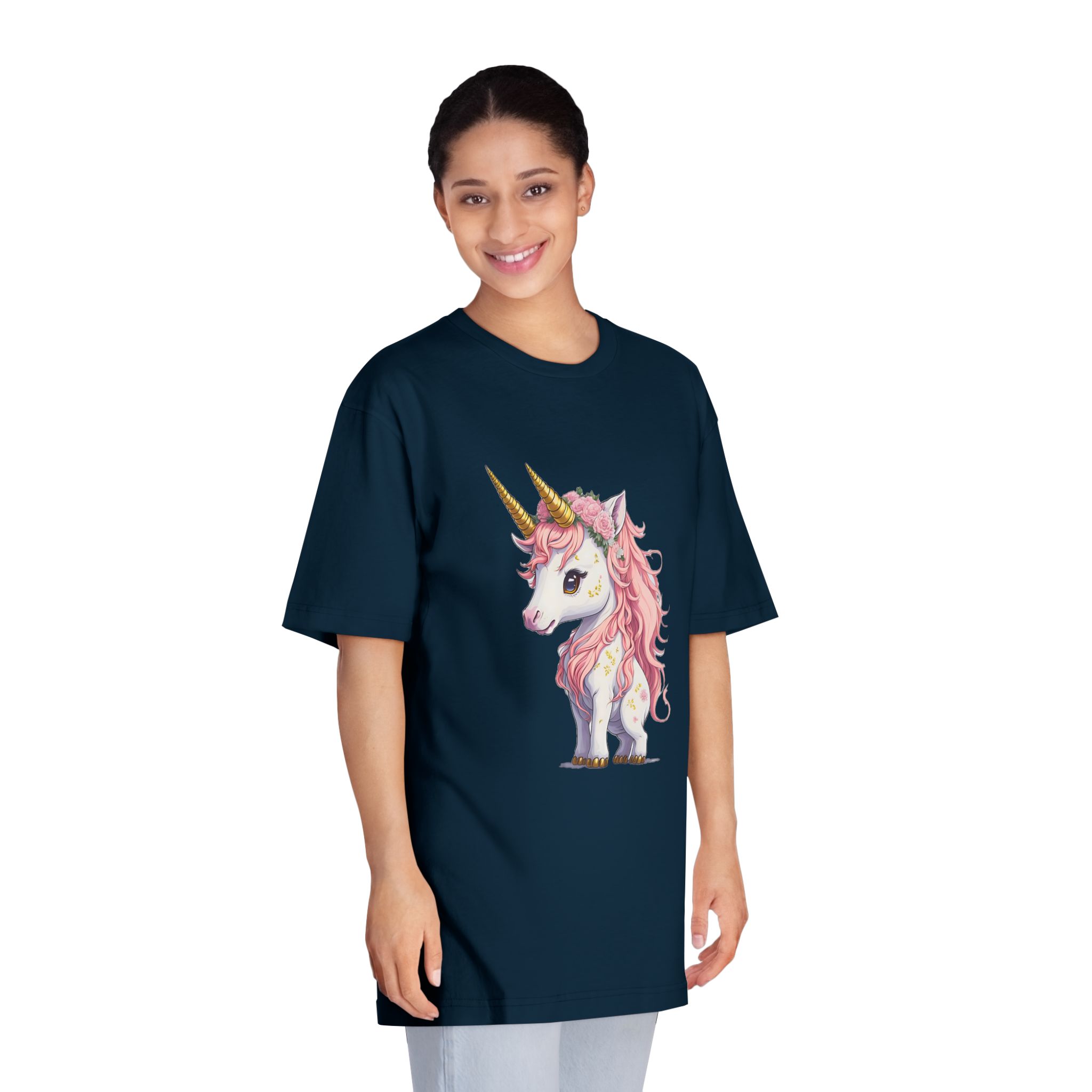 Pink Baby Unicorn Cartoon With Gold Horn Generative Ai (1) Unisex Classic Crewneck T Shirt - Image 19