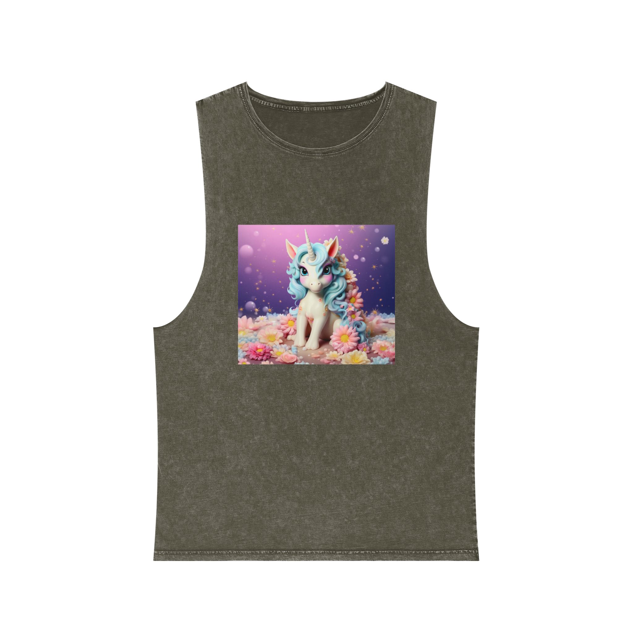 There Is White Unicorn With Blue Hair Flowers Table Generative Ai Unisex Stonewash Tank Top - Image 5