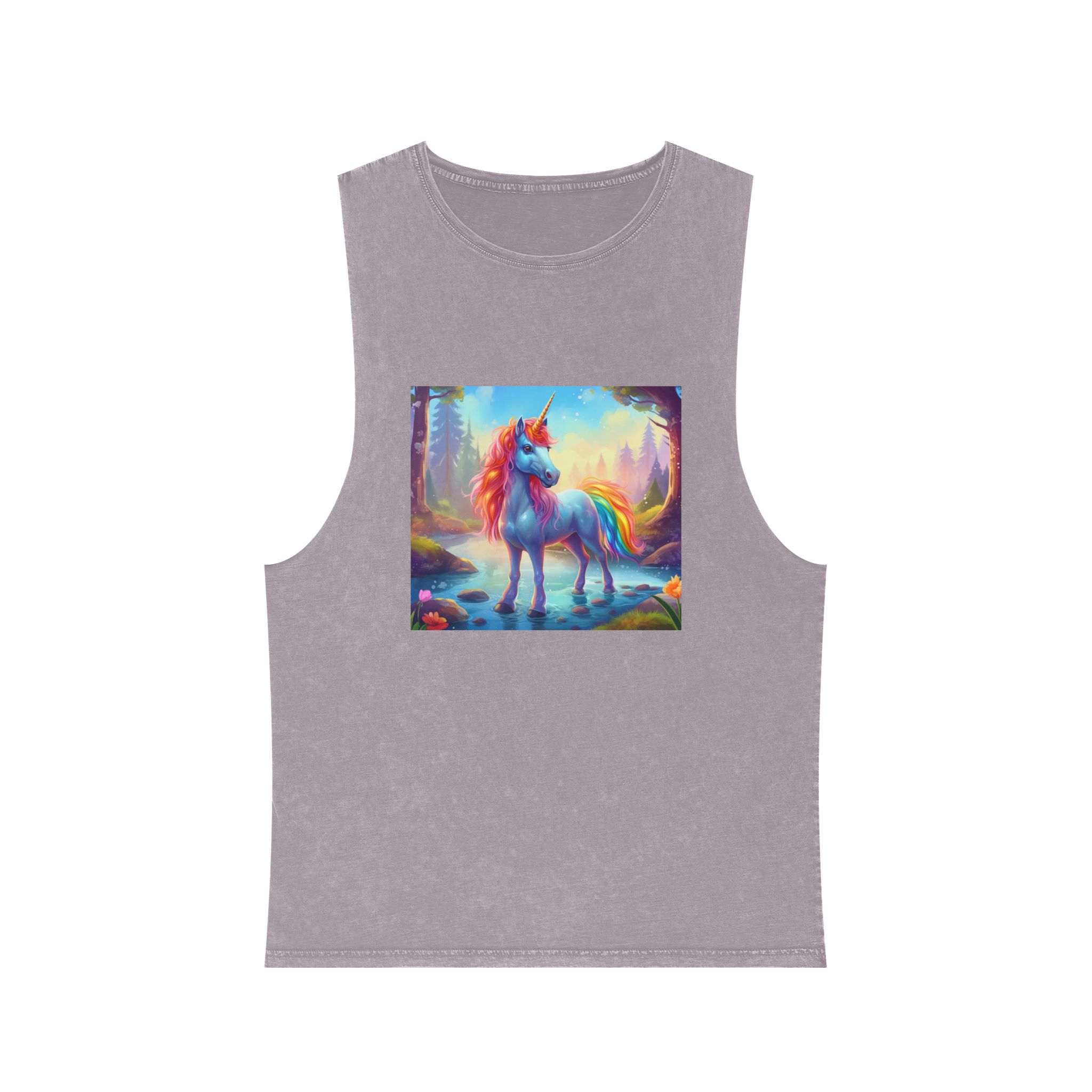 Unicorn Standing Stream Water Forest Generative Ai Unisex Stonewash Tank Top - Image 17
