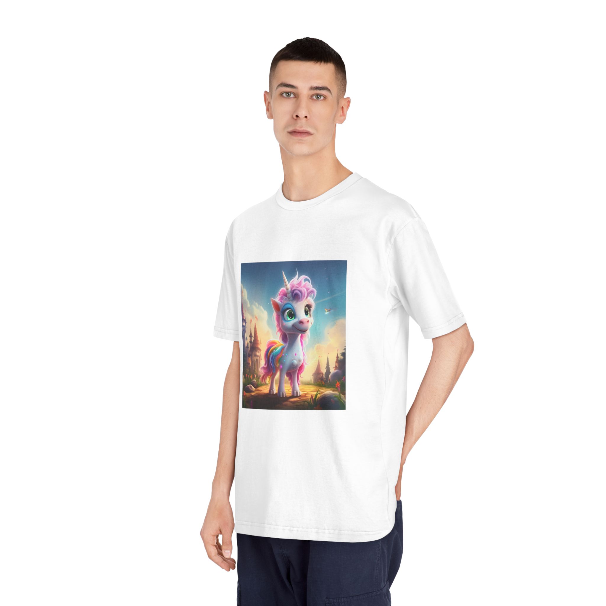 Unicorn Standing Rock Front Castle Generative Ai Unisex Classic Crewneck T Shirt - Image 4