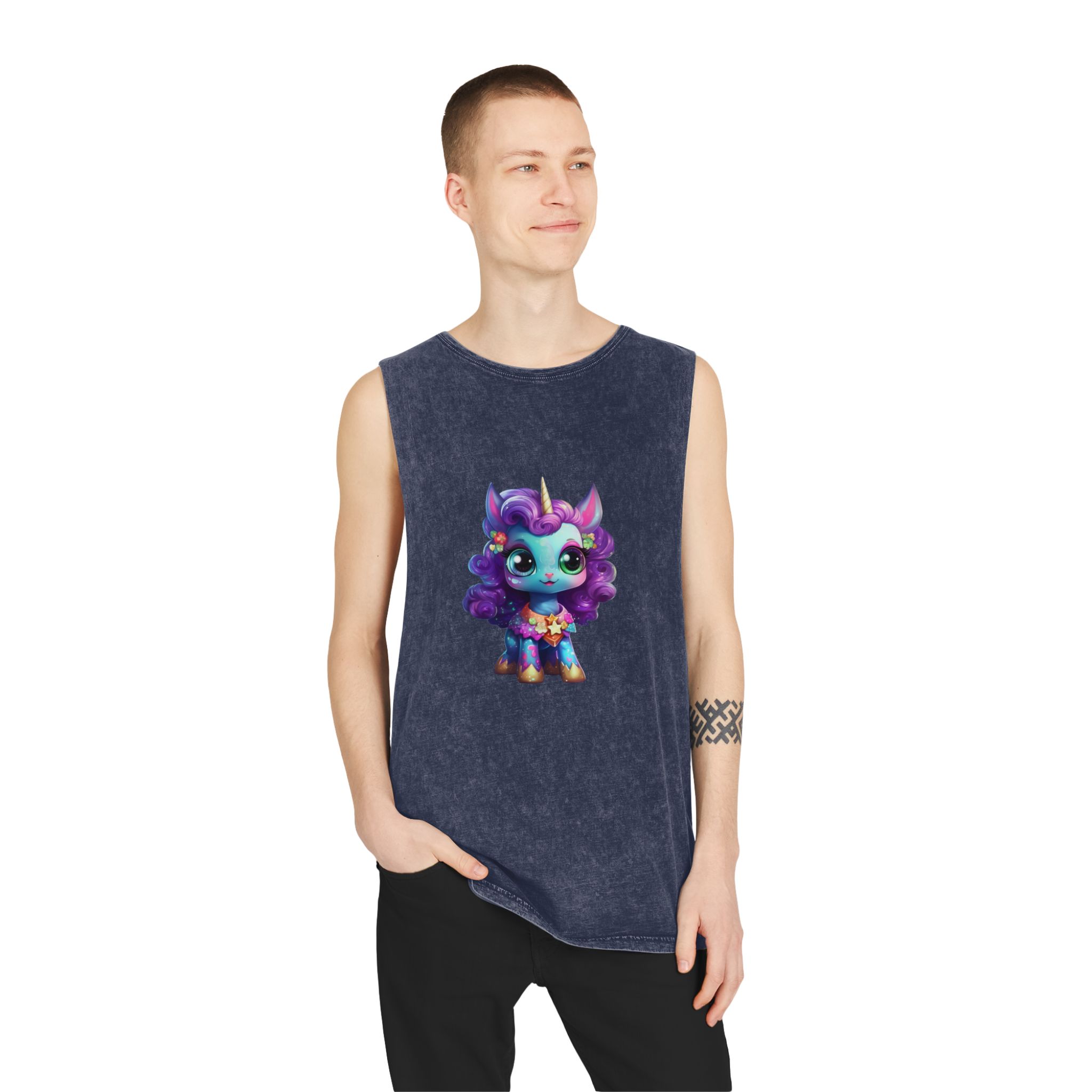 Beautiful Cute Baby Unicorn Copy Unisex Stonewash Tank Top - Image 15