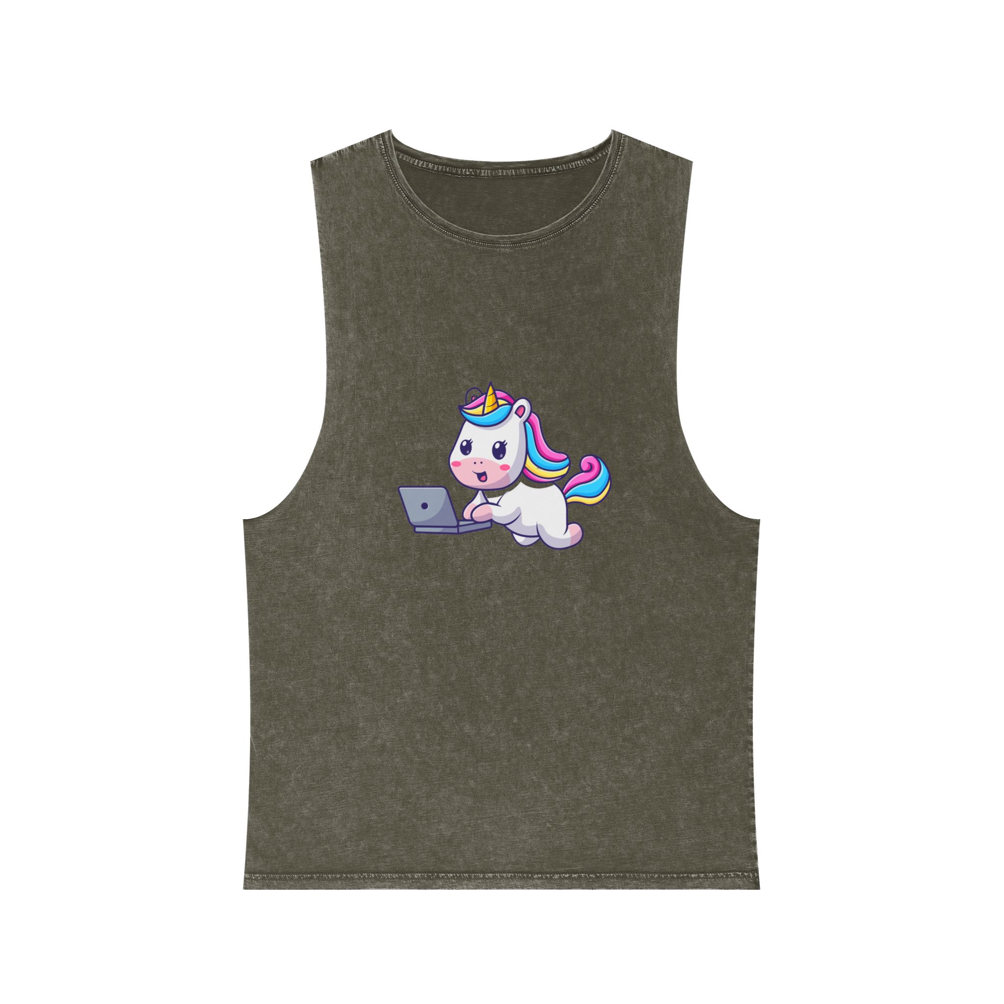 Cute Unicorn Computer Unisex Stonewash Tank Top - Image 5