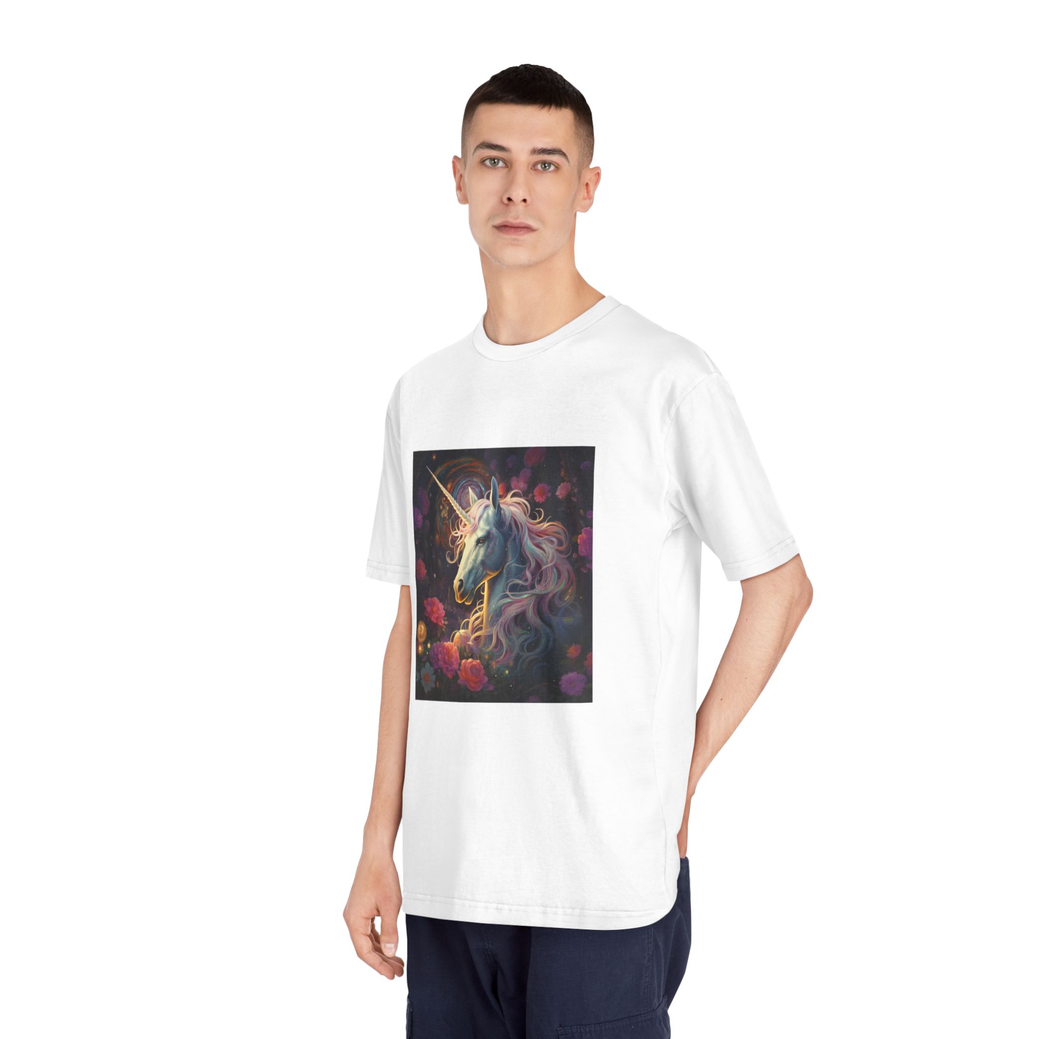 Unicorn With Long Mane Flowers Dark Forest Generative Ai Unisex Classic Crewneck T Shirt - Image 4