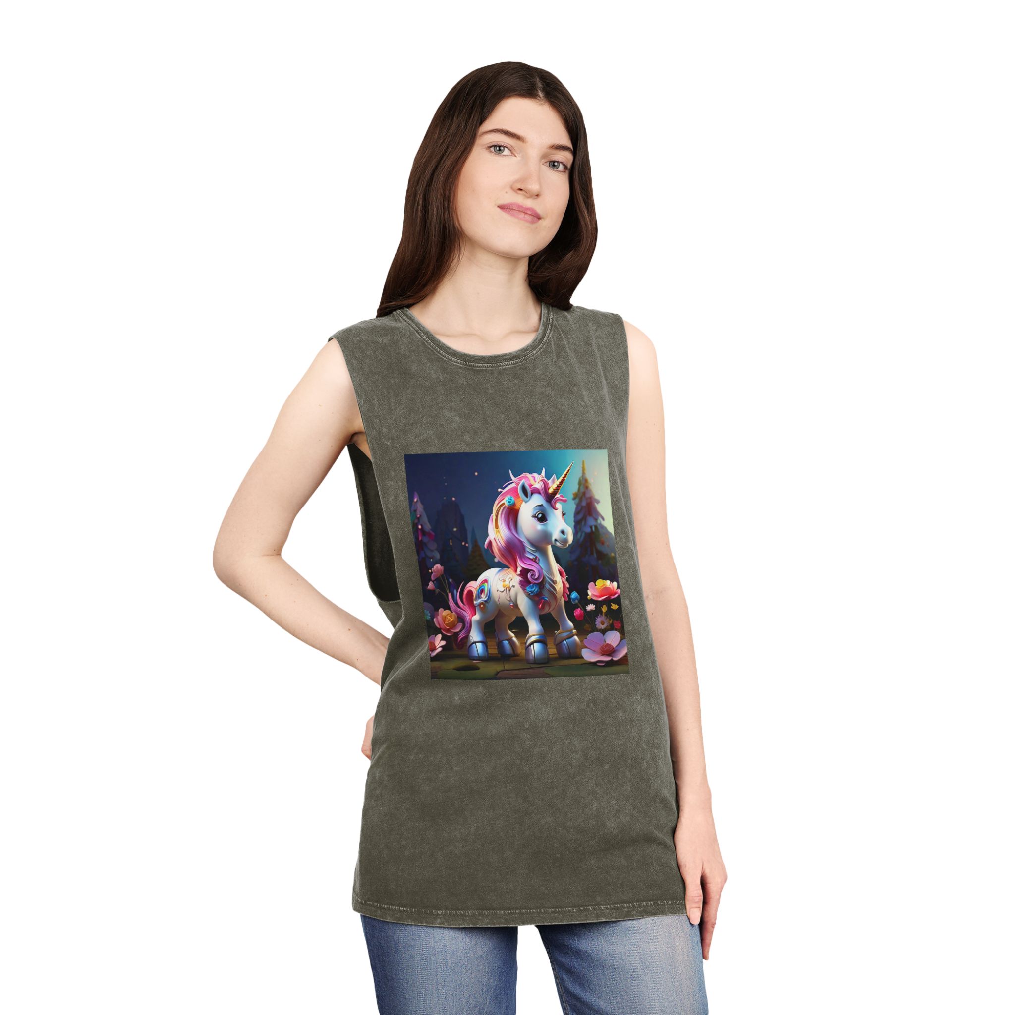 Animated Unicorn Children Generated By Ai (16) Unisex Stonewash Tank Top - Image 8