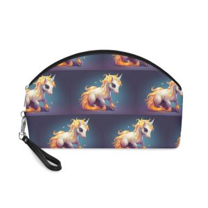 Cute Unicorn With Long Colorful Mane Dark Background Generative Ai Makeup Bag