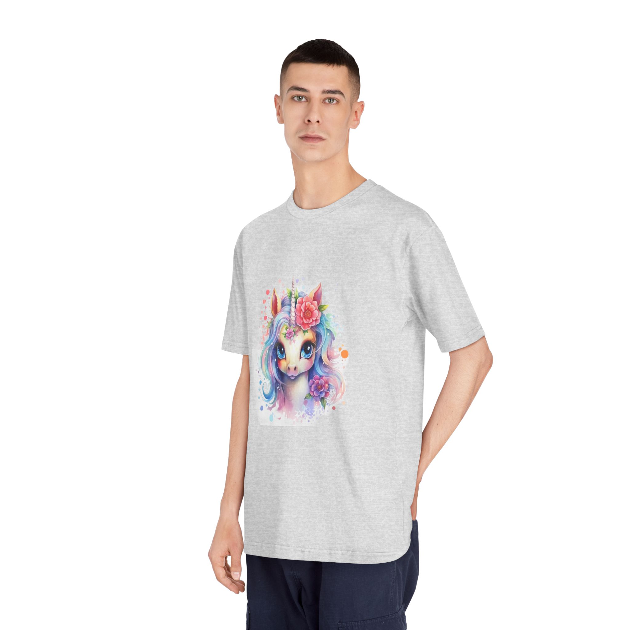 Cute Colorful Magic Unicorn With Flowers Watercolor Style (8) Copia Unisex Classic Crewneck T Shirt - Image 16