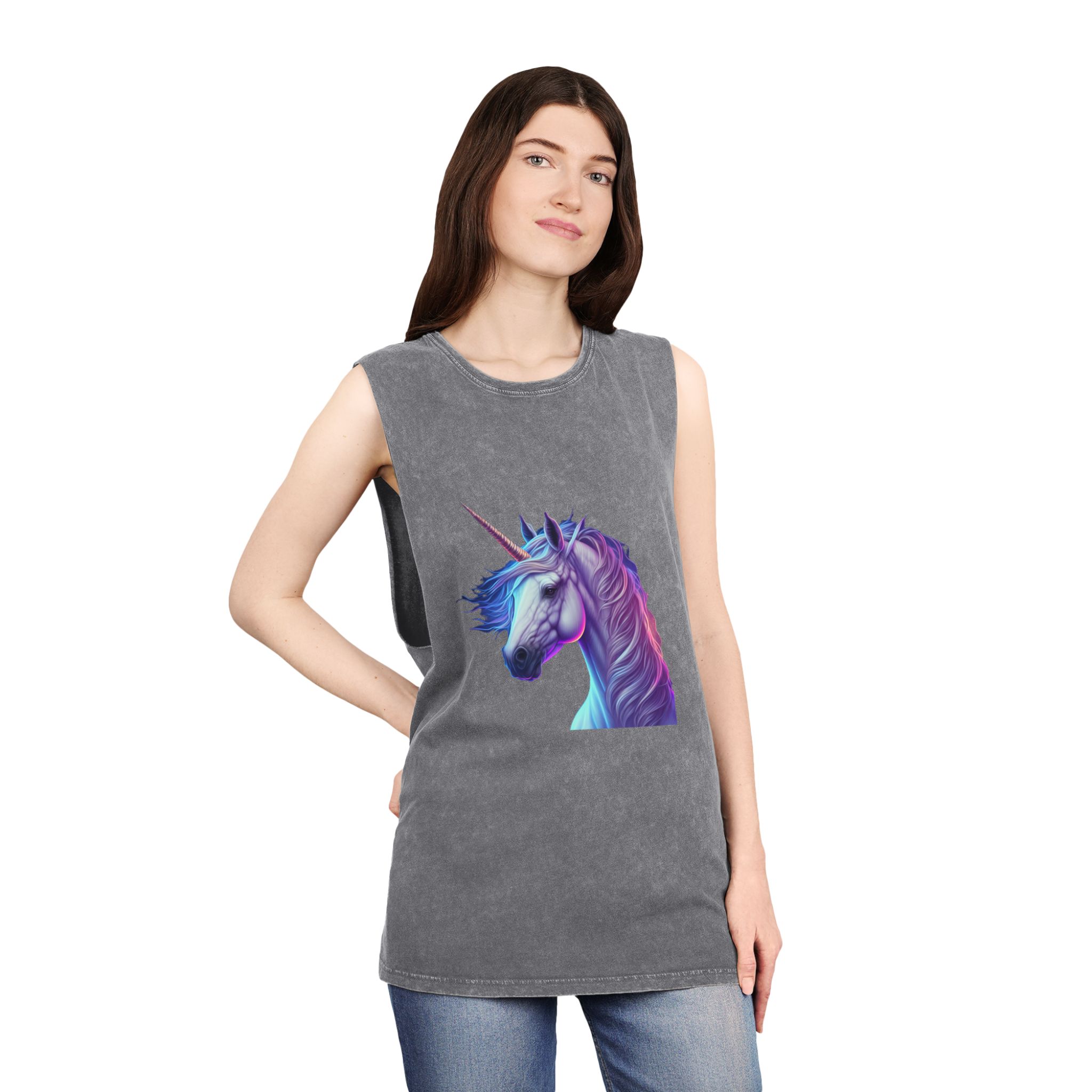 Adorable Colorful Unicorn Copy Unisex Stonewash Tank Top - Image 12