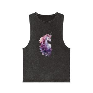 Magical Cute Unicorn Pink Fantasy Background Watercolor Unicorn Magical Unicorn Pastel Colored (1) Unisex Stonewash Tank Top