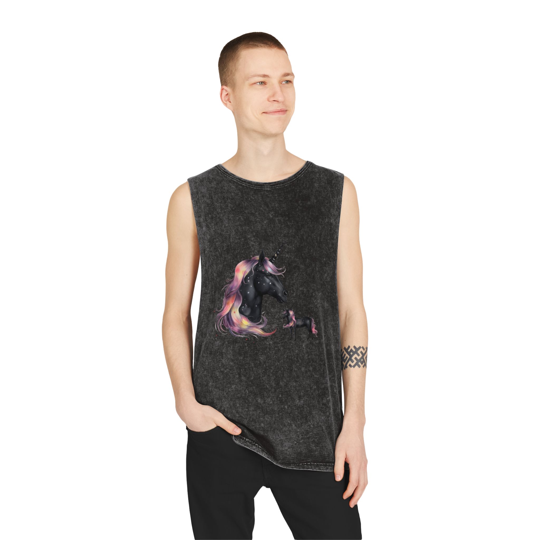 There Is Unicorn Star Sky Generative Ai Unisex Stonewash Tank Top - Image 3