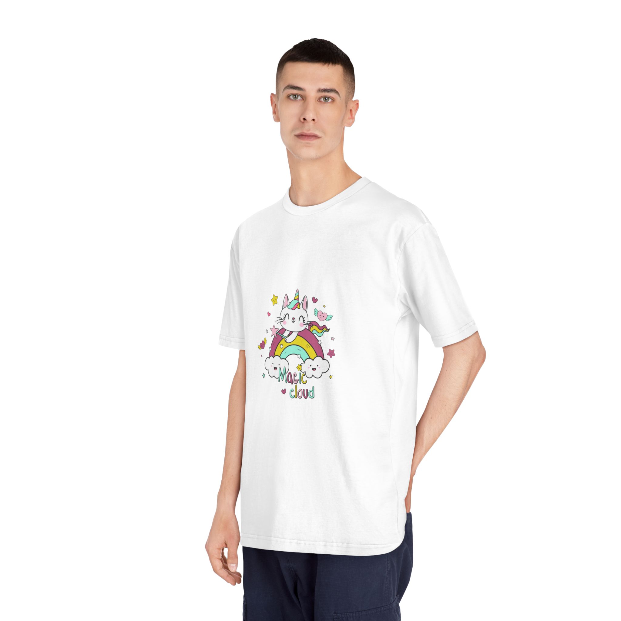 Unicorn Cat Rainbow With Magic Cloud Illustration Unisex Classic Crewneck T Shirt - Image 4