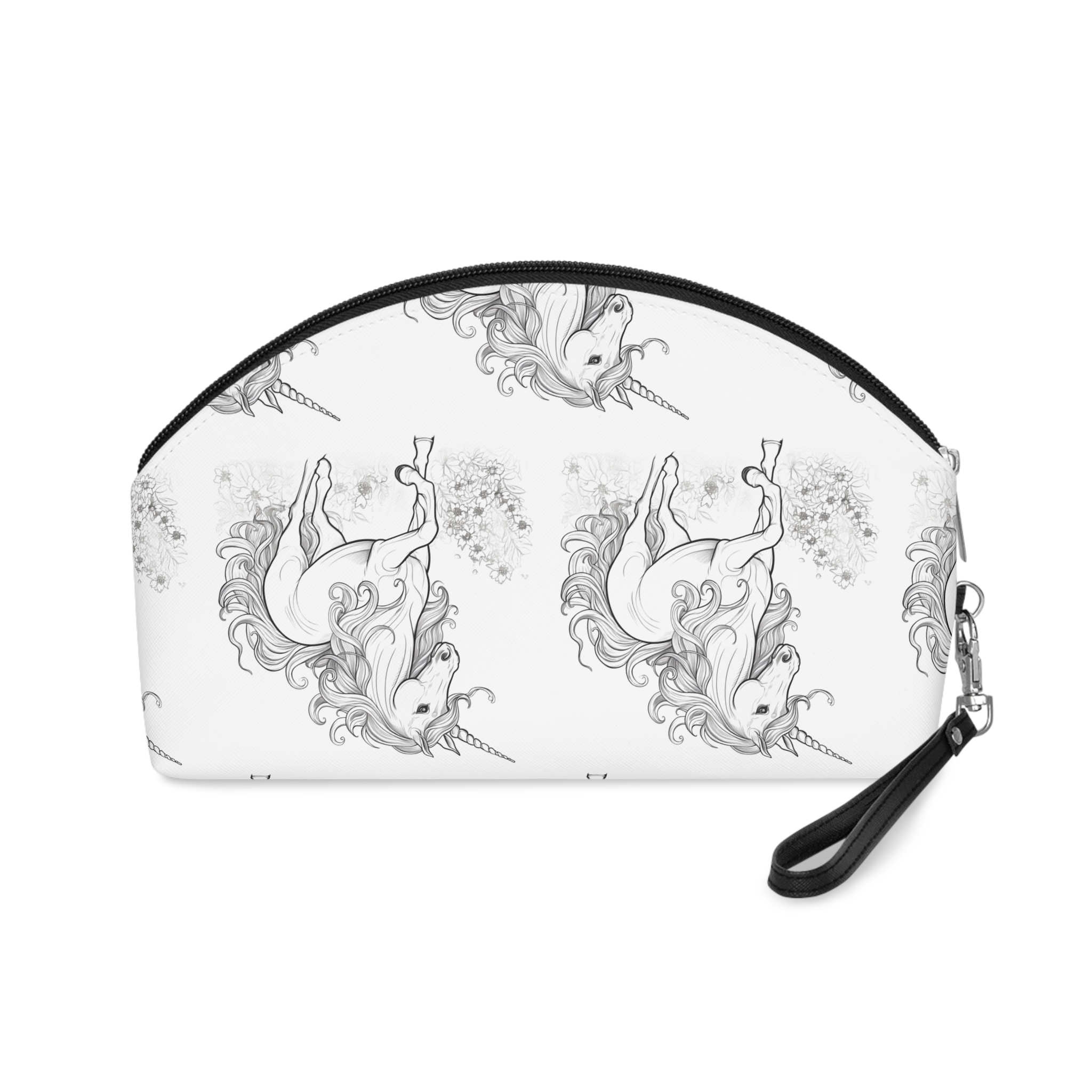 Unicorn Black White Sketch Coloring Book Ai Generated Art Makeup Bag - Image 2