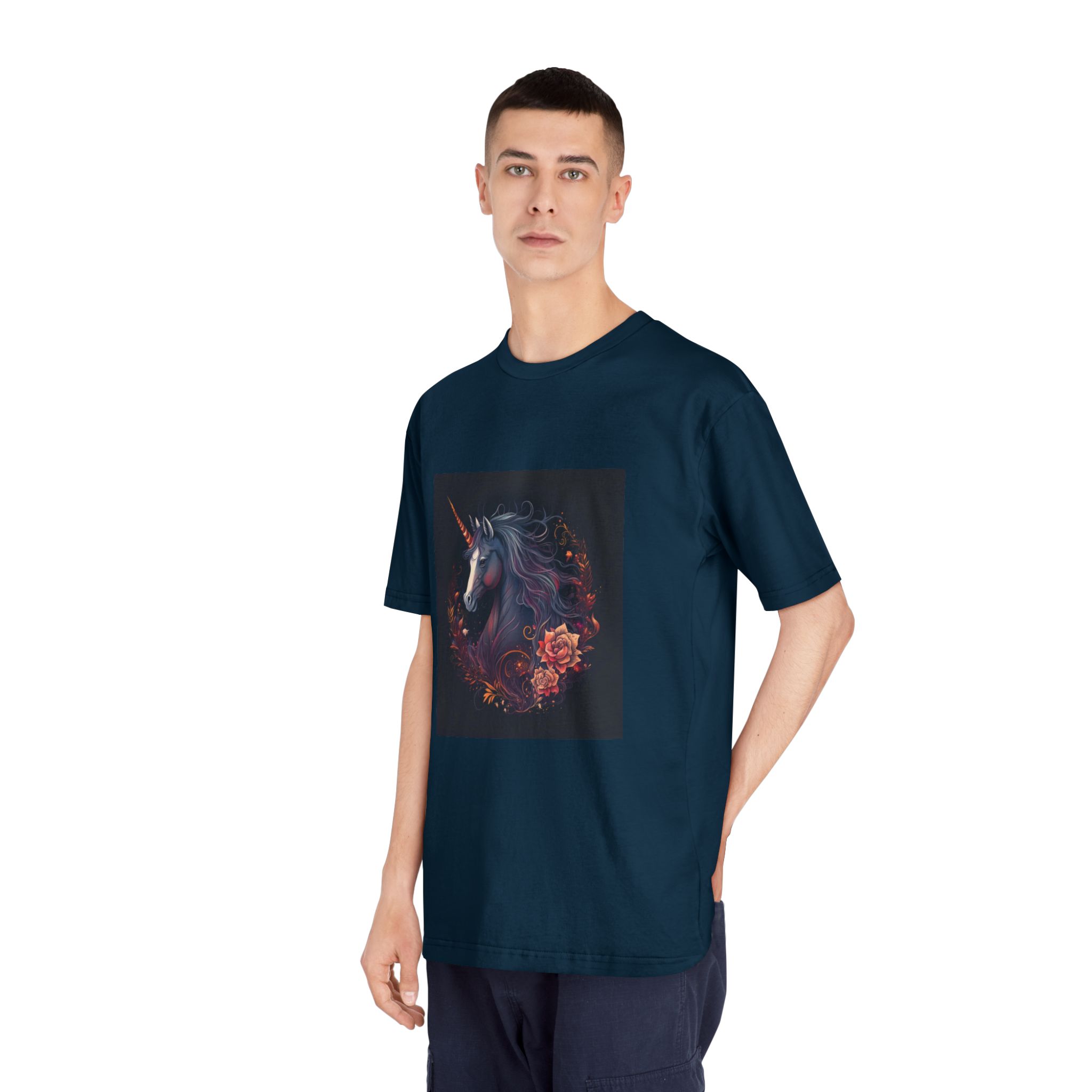 Unicorn With Long Mane Flowers Dark Background Generative Ai Unisex Classic Crewneck T Shirt - Image 20
