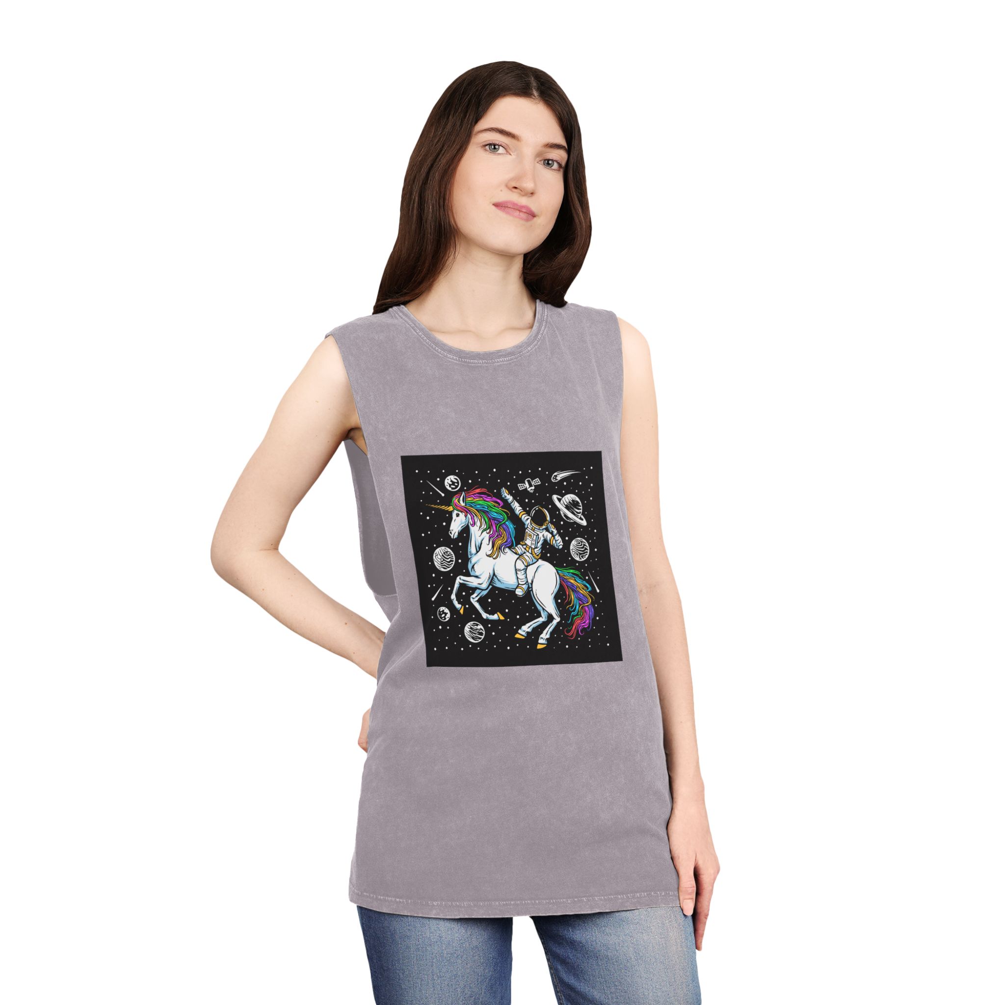 Astronaut Unicorn Unisex Stonewash Tank Top - Image 20