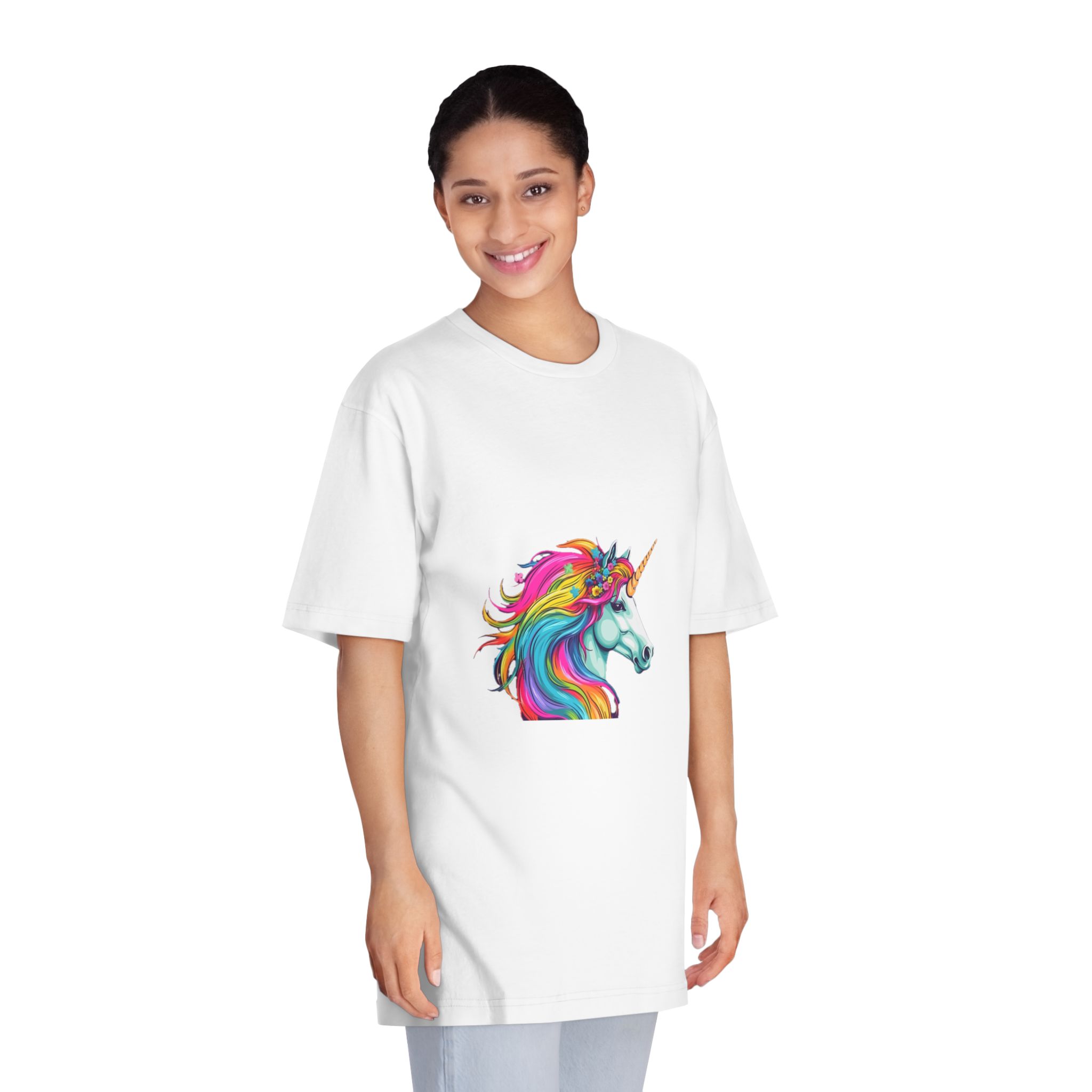 Unicorn With Rainbow Mane Flowers It Unisex Classic Crewneck T Shirt - Image 3