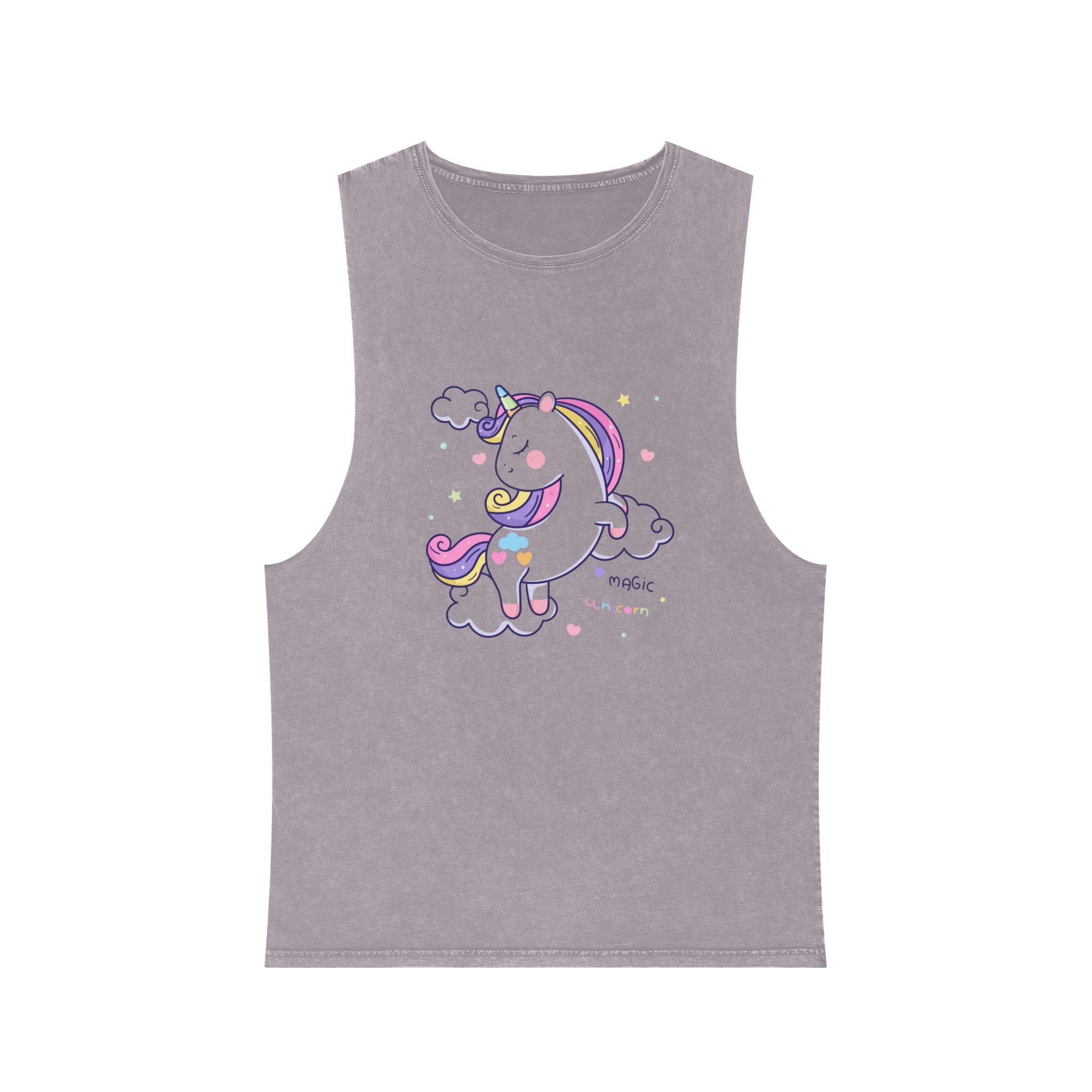 Cute Little Unicorn Cartoon Pony Magic Cloud Kawaii Animal Unisex Stonewash Tank Top - Image 17