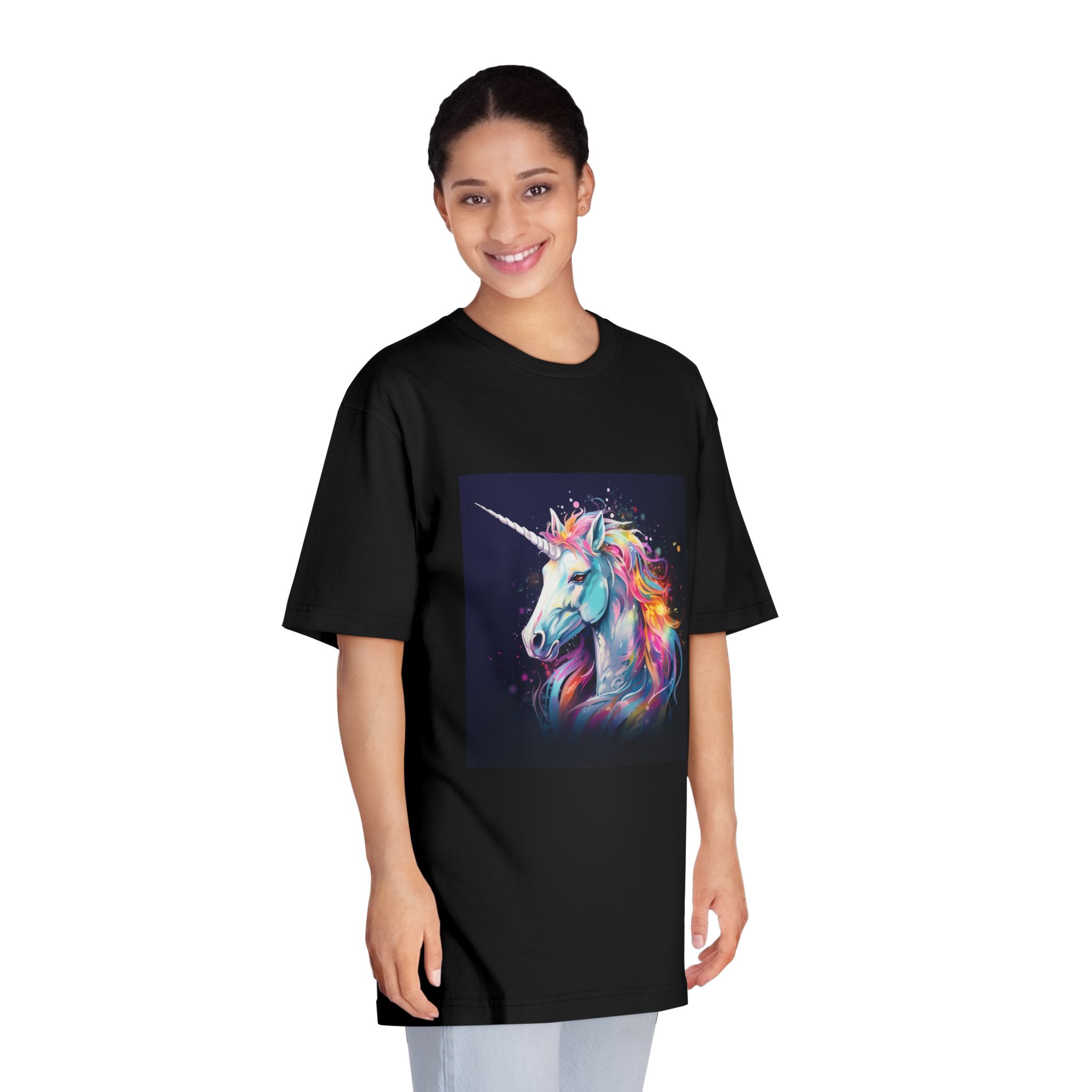 Unicorn Head Colorful Art White Background Unisex Classic Crewneck T Shirt - Image 7