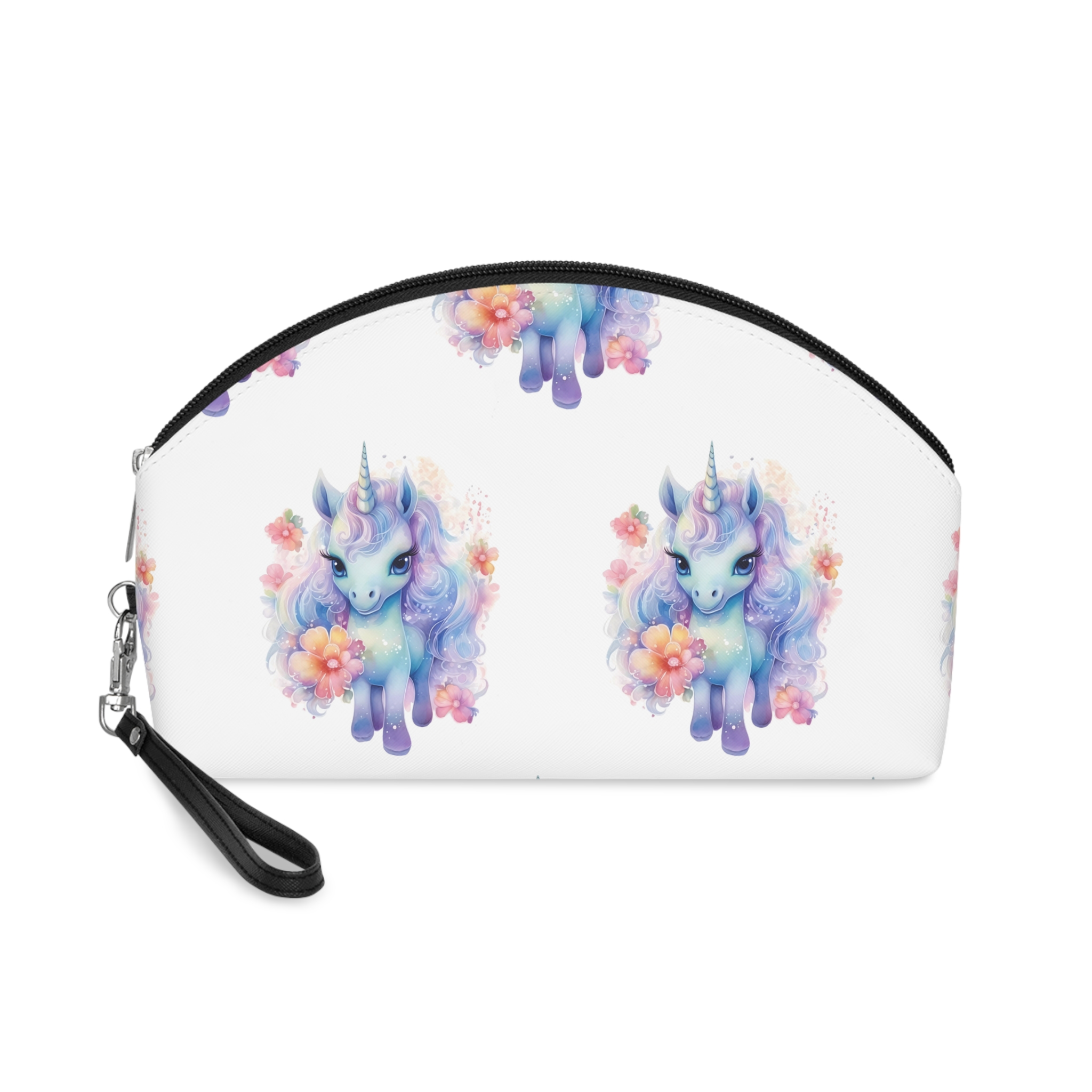 Cute Colorful Magic Unicorn With Flowers Watercolor Style Makeup Bag
